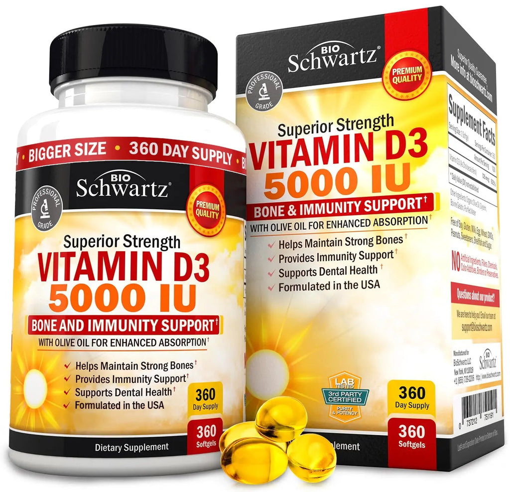 Vitamin D3 5000 IU (125 mcg) Natural Immune Support Supplement, Bone Strength BioSchwartz Au supplements