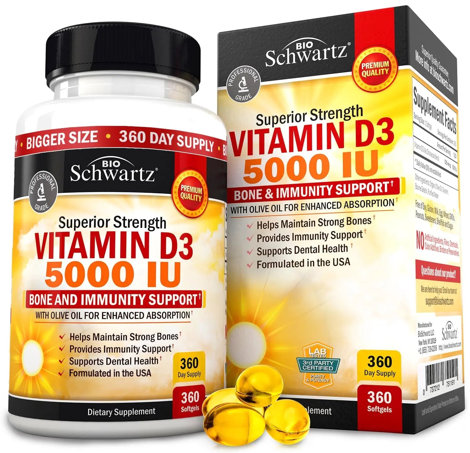 Vitamin D3 5000 IU (125 mcg) Natural Immune Support Supplement, Bone Strength BioSchwartz Au supplements