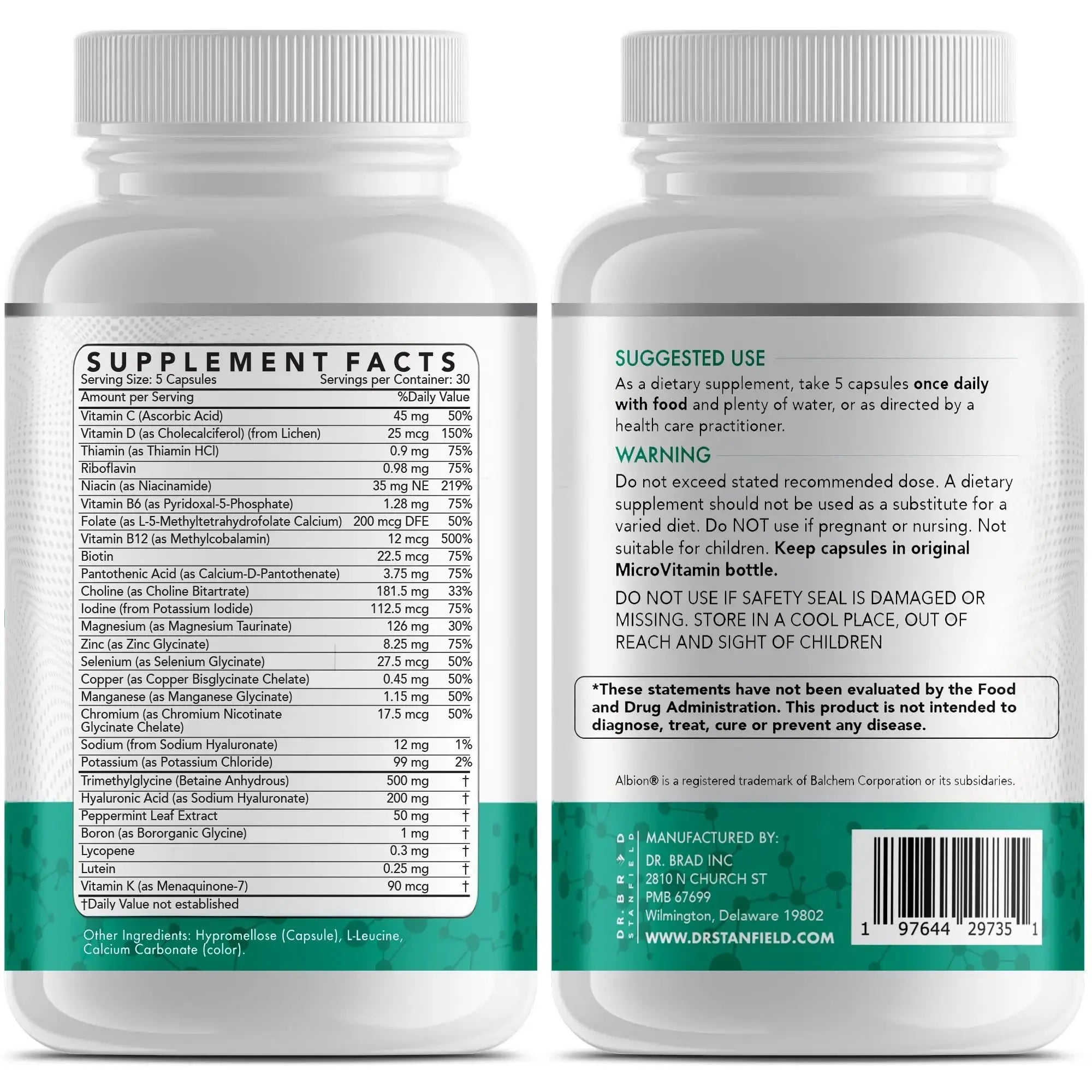 Dr Brad Stanfield Daily Low Dose MultiVitamin & Mineral for Men & Women to Support Cognitive Performance & Memory + Hyaluronic Acid for Skin Health Dr Brad Stanfield Au supplements