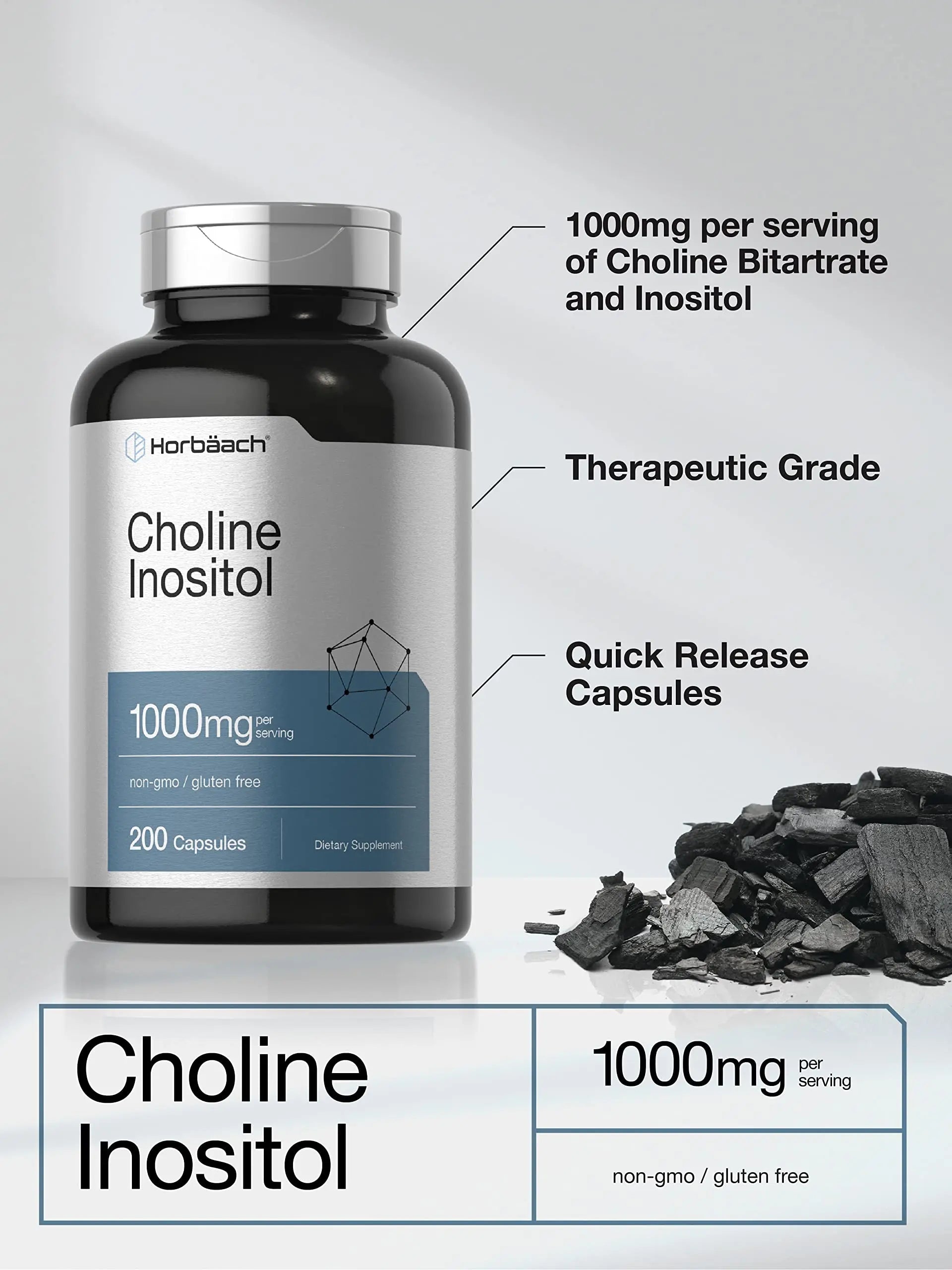 Choline Inositol 1000mg Supplement | 200 Capsules | Non-GMO, Gluten Free | by Horbaach Horbäach Au supplements