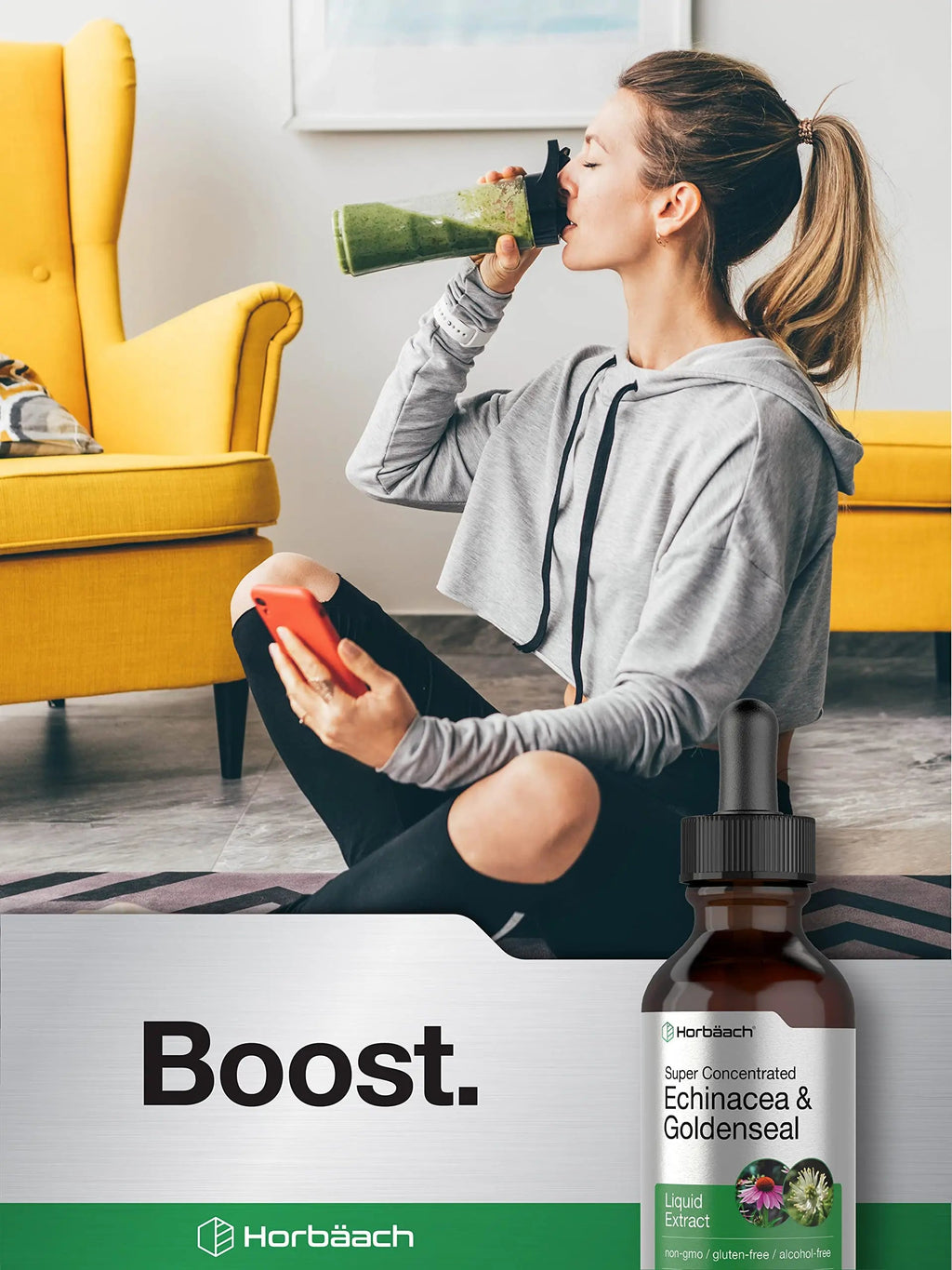 Echinacea Goldenseal Liquid Extract | 2 fl oz | Alcohol Free Tincture Drops | Vegetarian Horbäach Au supplements