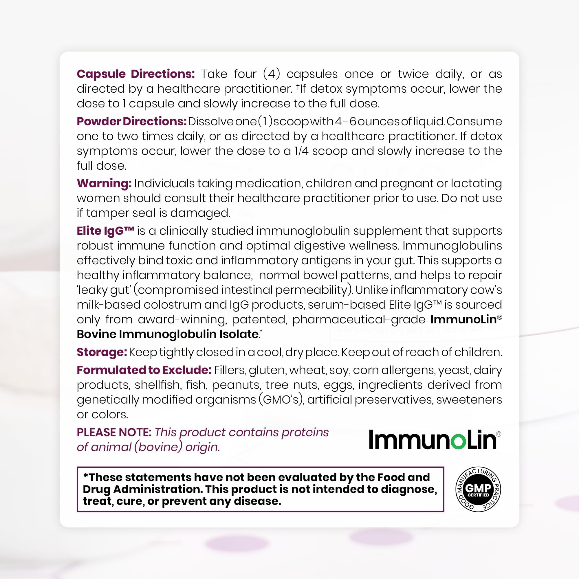 Pure Therapro Rx Elite IgG Immunoglobulin Supplement, 120 Caps - Gut Health & Immune Support, 1100 mg IgG, IGA & IgM, Sunflower Lecithin | Dairy & Gluten