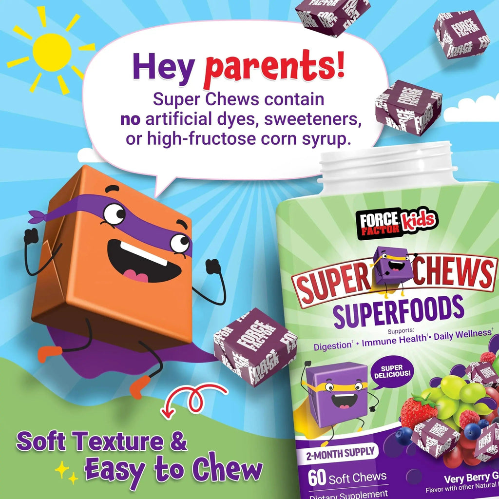Force Factor Kids Superfood Super Chews, Kids Vitamins C & D, Immune Support Supplement with Antioxidant Support from Powdered Fruits & Veggies Force Factor Au supplements