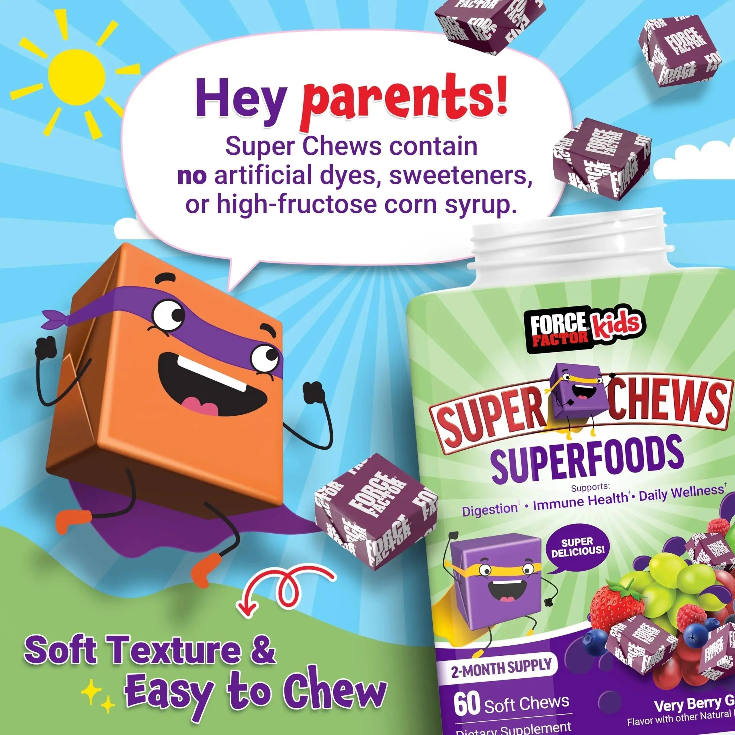 Force Factor Kids Superfood Super Chews, Kids Vitamins C & D, Immune Support Supplement with Antioxidant Support from Powdered Fruits & Veggies Force Factor Au supplements