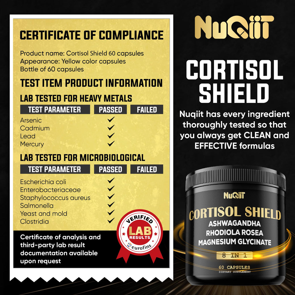 8in1 Cortisol Shield - Ashwagandha and Magnesium, Rhodiola Rosea, Lions Mane, Sea Moss, Turmeric, St Jonh's Wort - Mind& Mood Balance, Rest Well, Support Immume - 60 Capsules NUQIIT Au supplements