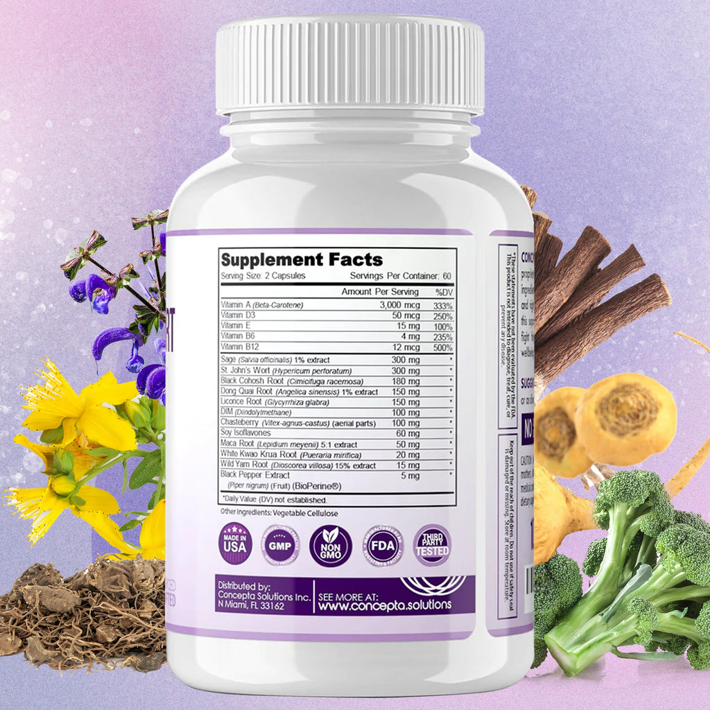 Concepta Solutions Menopause Support - Menopause Relief and Weight Management Support - for Hot Flashes, Night Sweats Relief and Energy - 120 Capsules - Made in USA Concepta Solutions Au supplements