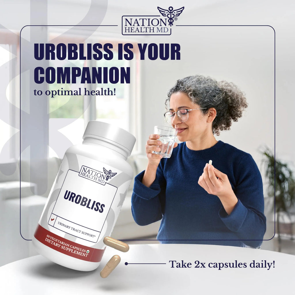 NATION HEALTH MD UroBliss Formula for Urinary Tract Support - D Mannose 1000mg Capsules with Cranberry Extract for Feminine Care and UTI-Health, 60 Capsules NATION HEALTH MD Au supplements