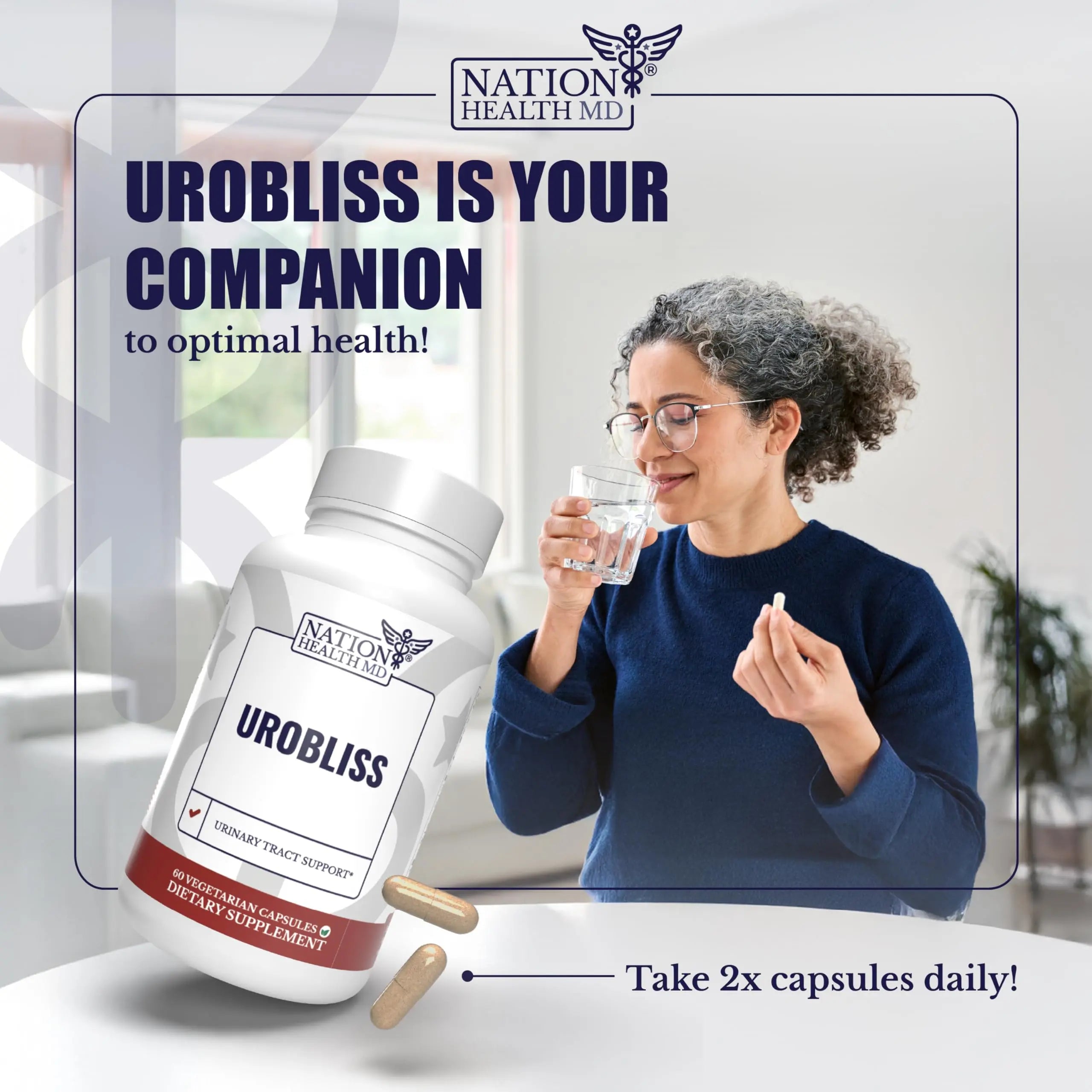 NATION HEALTH MD UroBliss Formula for Urinary Tract Support - D Mannose 1000mg Capsules with Cranberry Extract for Feminine Care and UTI-Health, 60 Capsules NATION HEALTH MD Au supplements