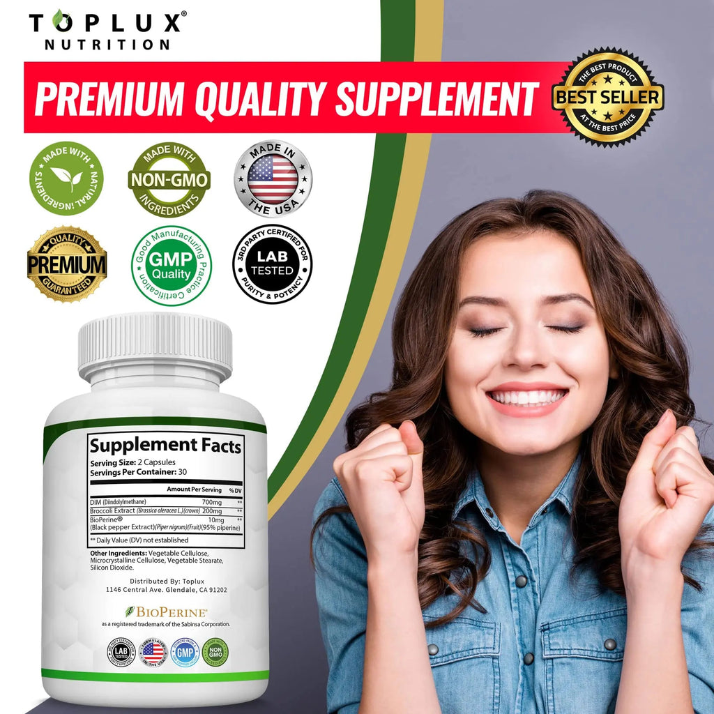 Dim Supplement 910 mg Plus BioPerine Complex - Diindolylmethane to Support Hormone Balance Toplux Au supplements