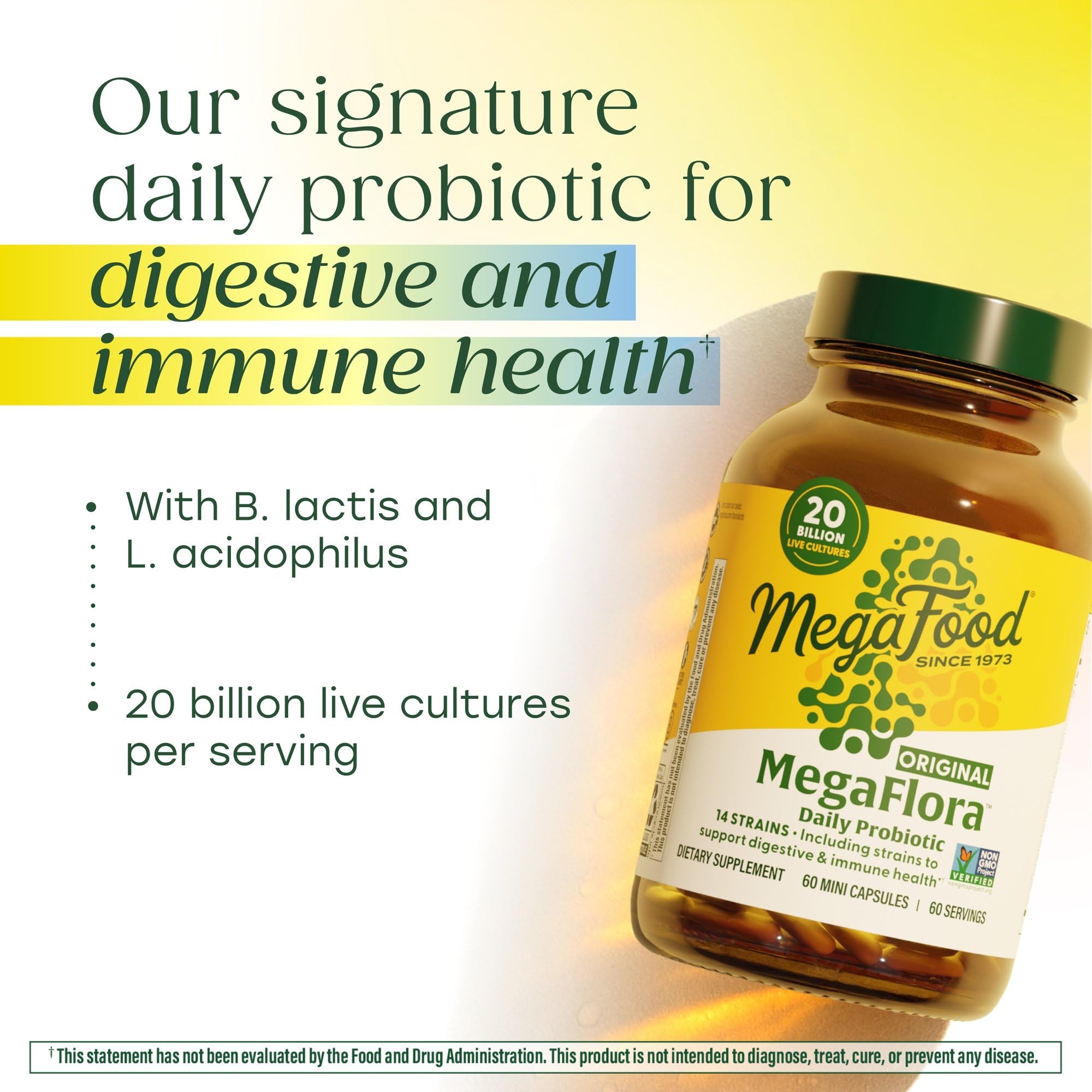 MegaFood MegaFlora Probiotic - Probiotics for Women Digestive Health - Immune Support Supplement - 20 Billion CFU - 14 Strains - Non-GMO
