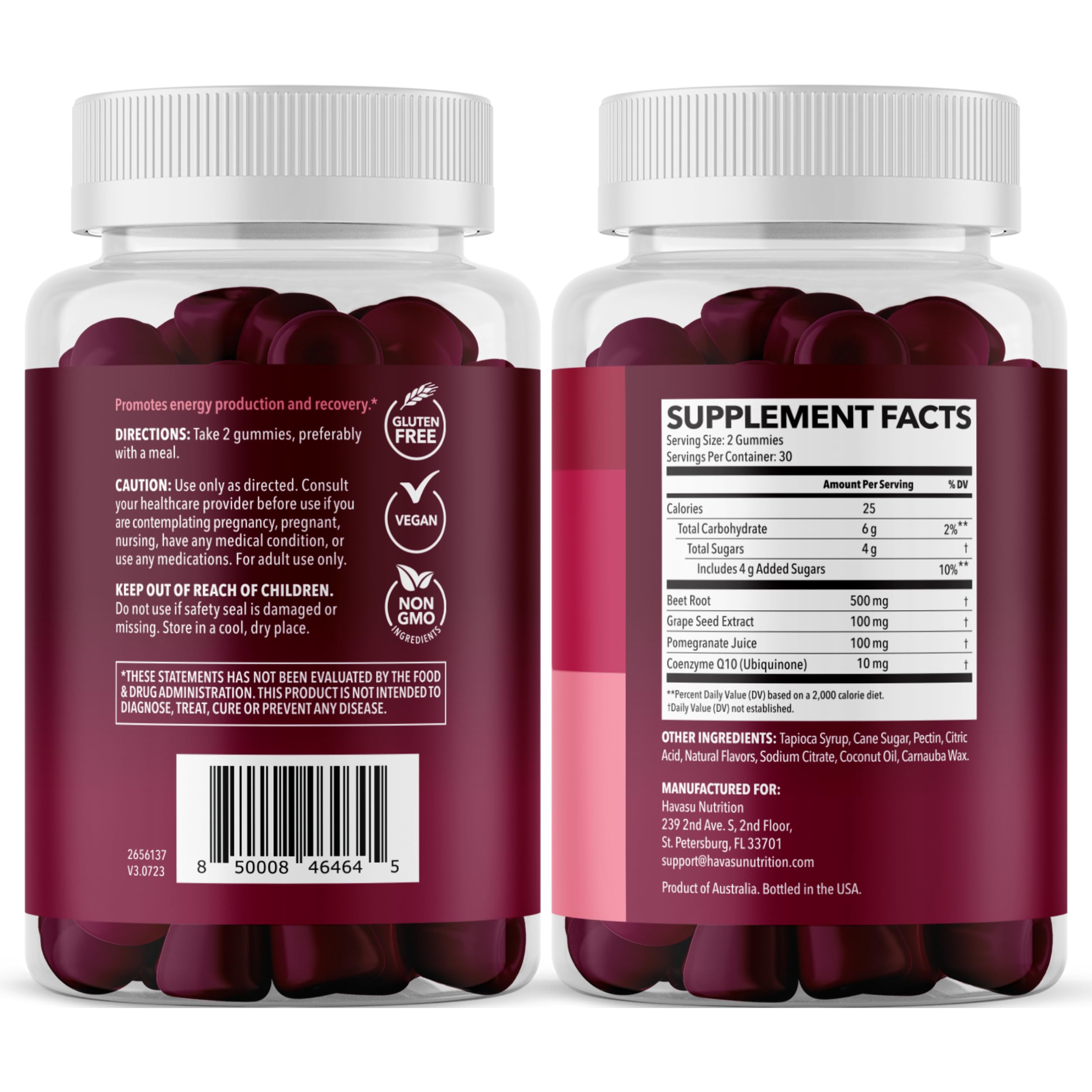 Beet Root Gummies with COQ10 & Pomegranate - Nitric Oxide Supplement for Men and Women - Beetroot for Endurance, Performance, Recovery - Vegan, Non-GMO, Gluten Free