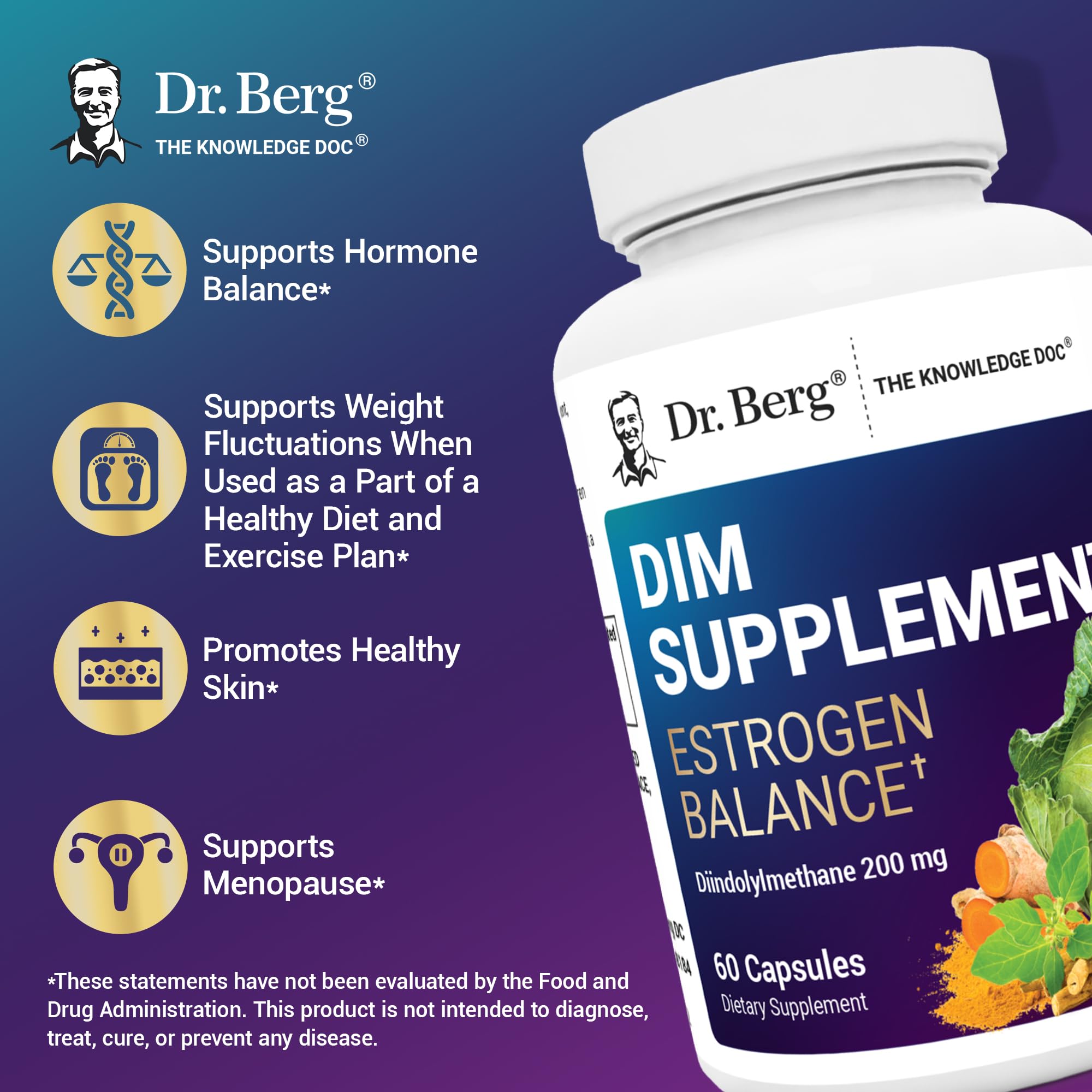 Dr. Berg DIM Supplement Estrogen Balance - Original Estrogen Supplement for Women with Diindolylmethane for Menstrual Symptoms & Menopause Relief & Black Pepper for Enhanced Absorption - 60 Capsules Dr. Berg Nutritionals Au supplements