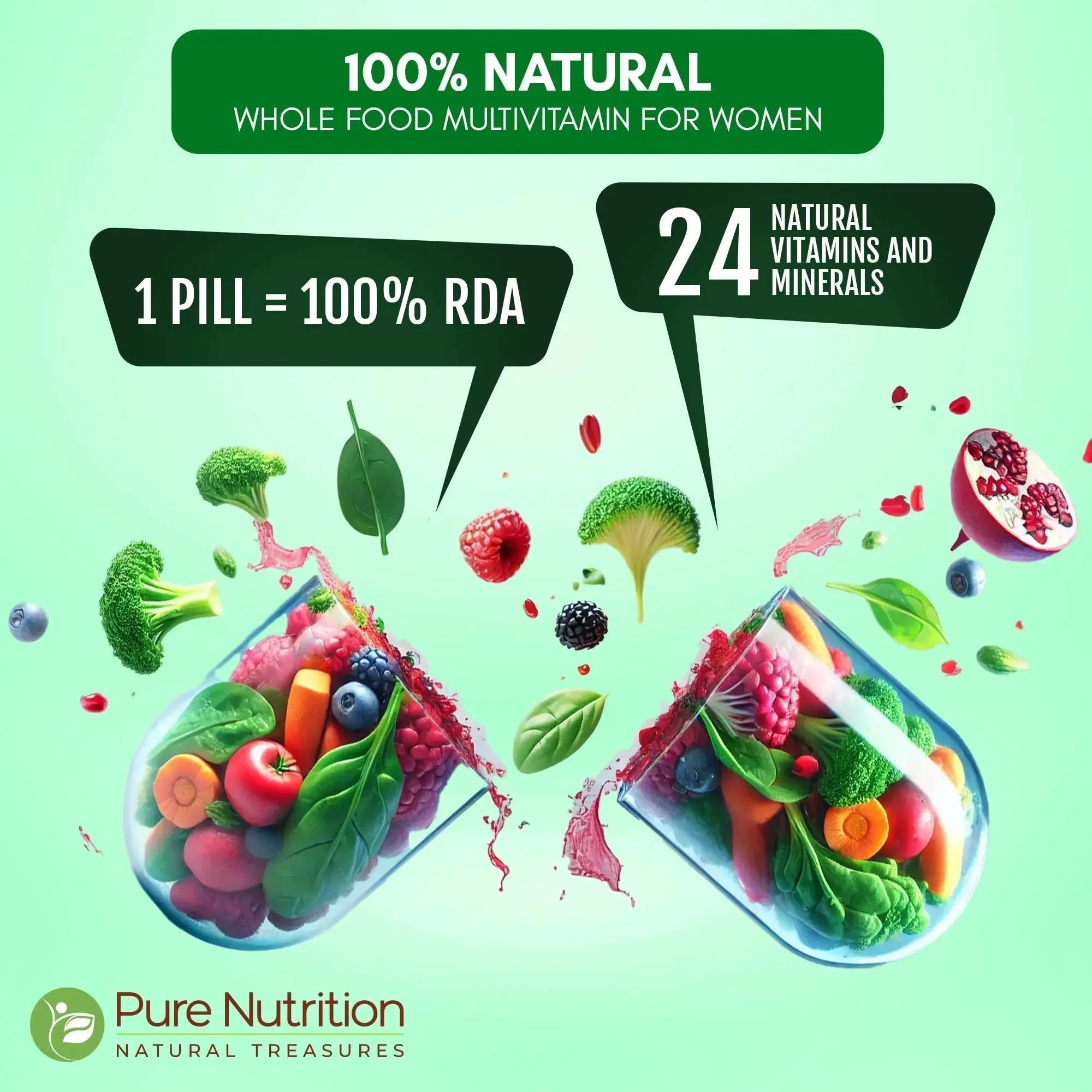Pure Nutrition Whole Food Multivitamin for Women | 60 Tabs | One-A-Day | 100% RDA | 24 Natural Vitamins and Minerals | PURE NUTRITION NATURAL TREASURES Au supplements