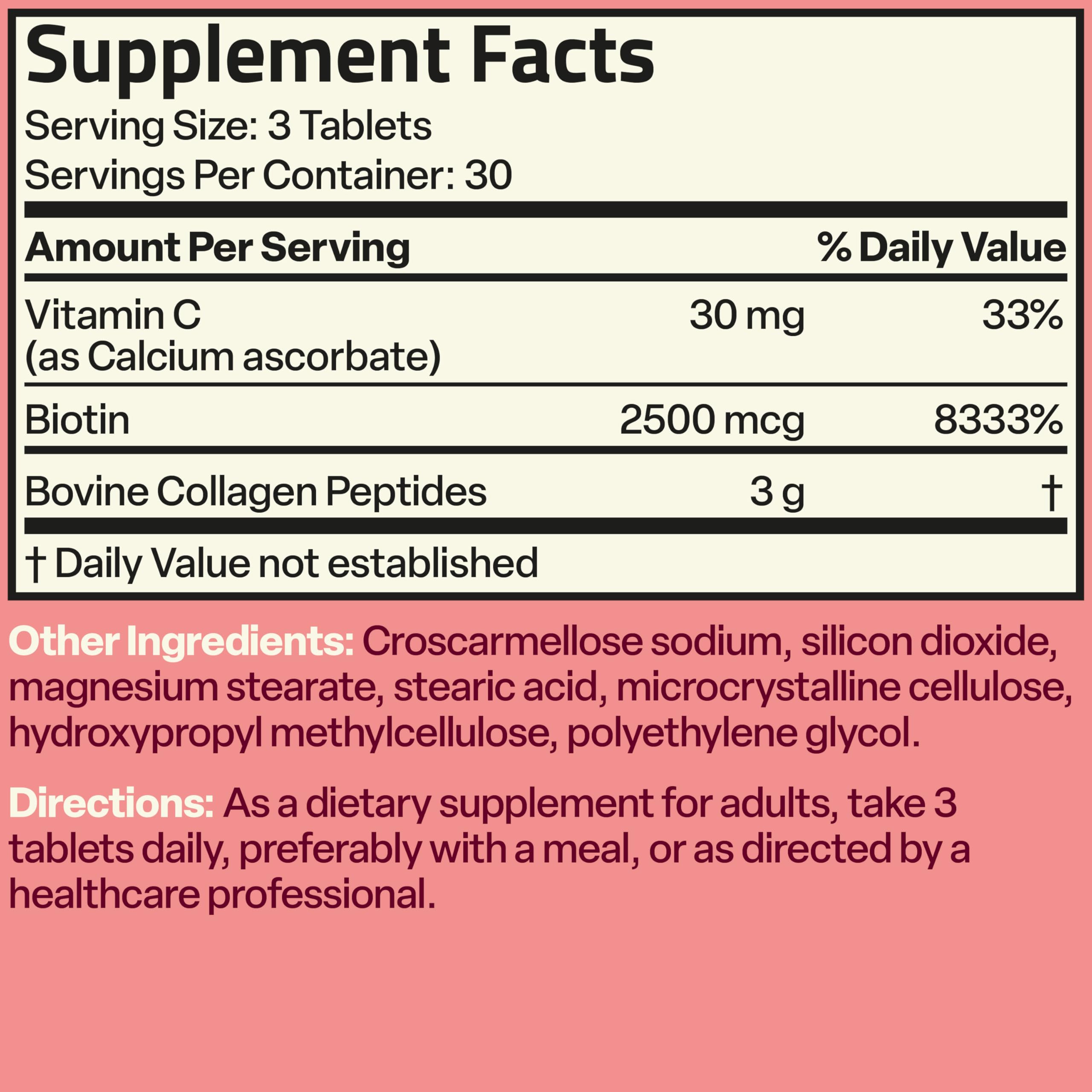 Bronson Collagen Peptides 3000mg (per Serving) with Biotin & Vitamin C - for Hair, Skin & Nails Support, Non-GMO, 90 Tablets