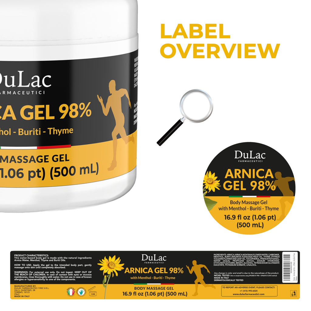 Dulac Arnica Body Massage Gel – Water-Based Cosmetic Massage Gel with Arnica Montana, Fast-Absorbing Lightweight Texture, Non-Greasy Feel, Dermatologically Tested, 16.9 fl oz DULÀC FARMACEUTICI 1982 Au supplements