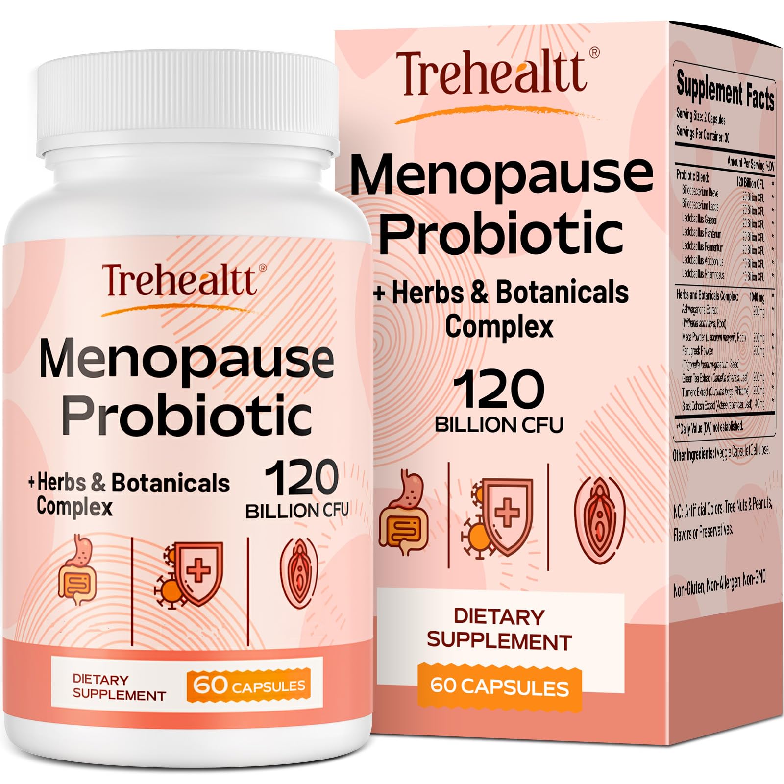 Menopause supplements for women, 120 Billion CFU Probiotic, 13-in-1 Herbs & Botanicals Complex, for Hormone Menopause, Hot Flashes, Night Sweats, Mood Swings, Sleep Disturbances, Vegan, 60 Capsules Trehealtt Au supplements