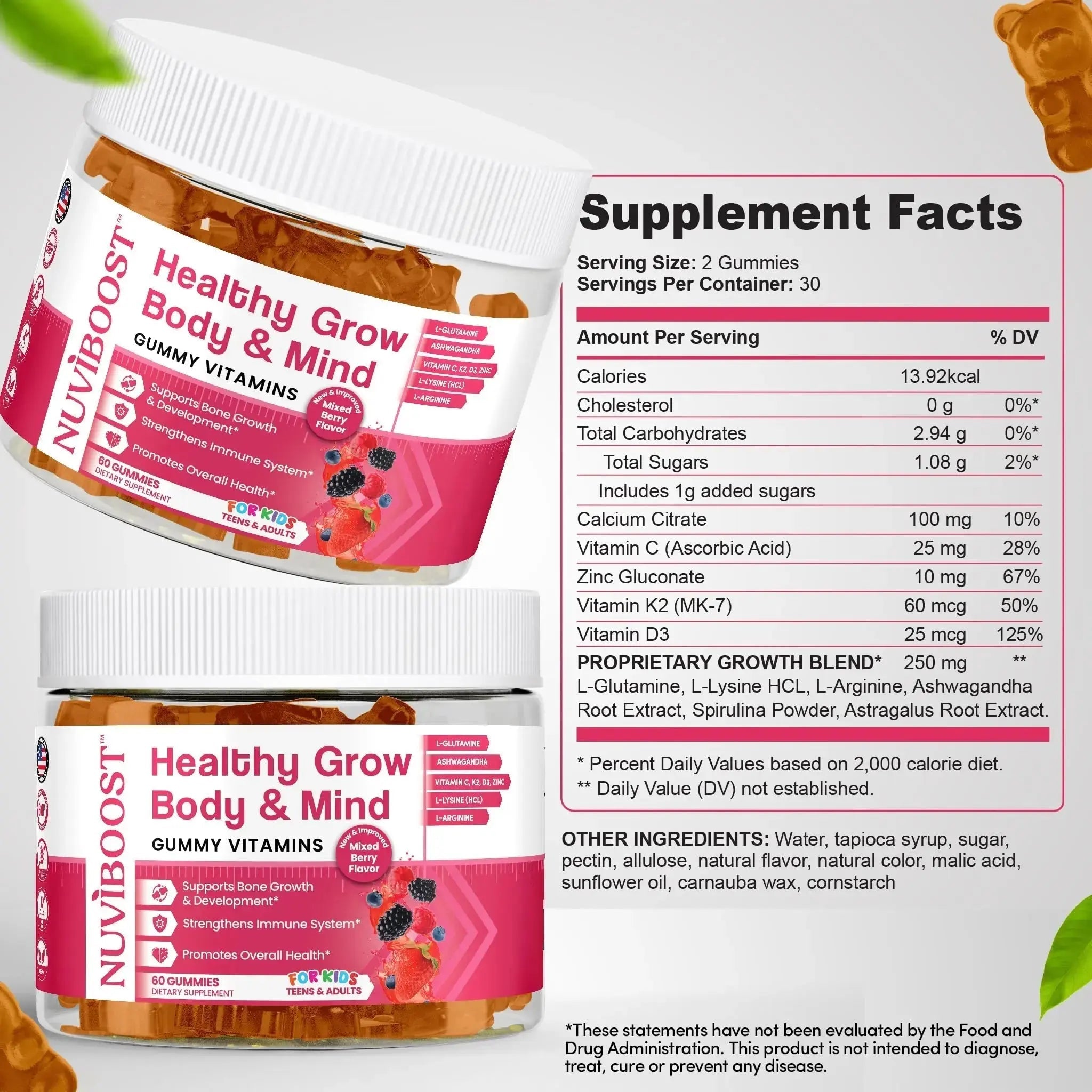 NUVIBOOST Healthy Grow Height Growth Gummies Rich in Calcium, Vitamins C, D3, K2, L-Arginine, Ashwagandha, and Others NUVIBOOST Au supplements