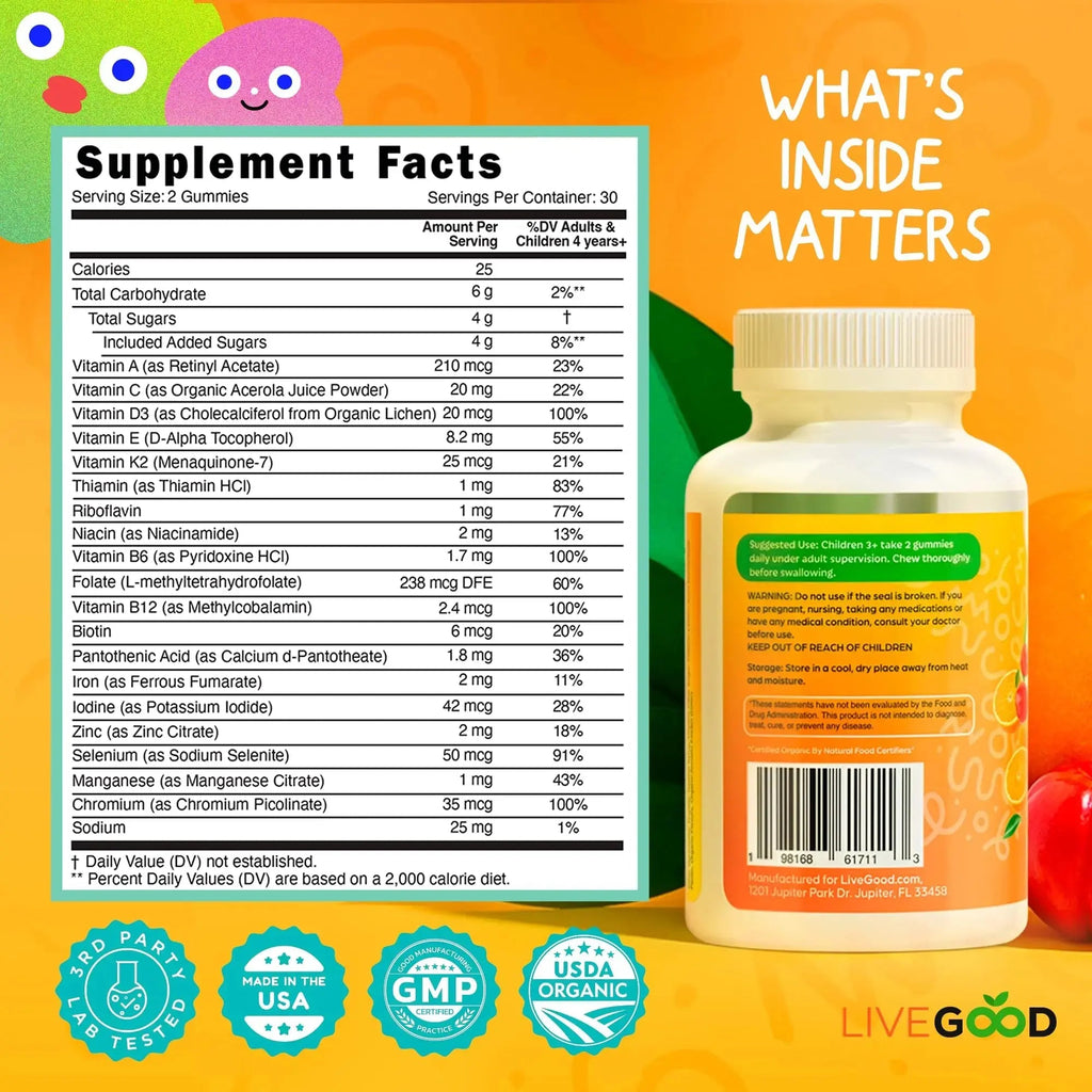 LIVEGOOD Organic Children’s Multivitamin Gummies, Kids Multivitamin, Vitamin D for Toddlers and Children, Organic Kids Chewable Vitamins for Immunity LIVEGOOD Au supplements