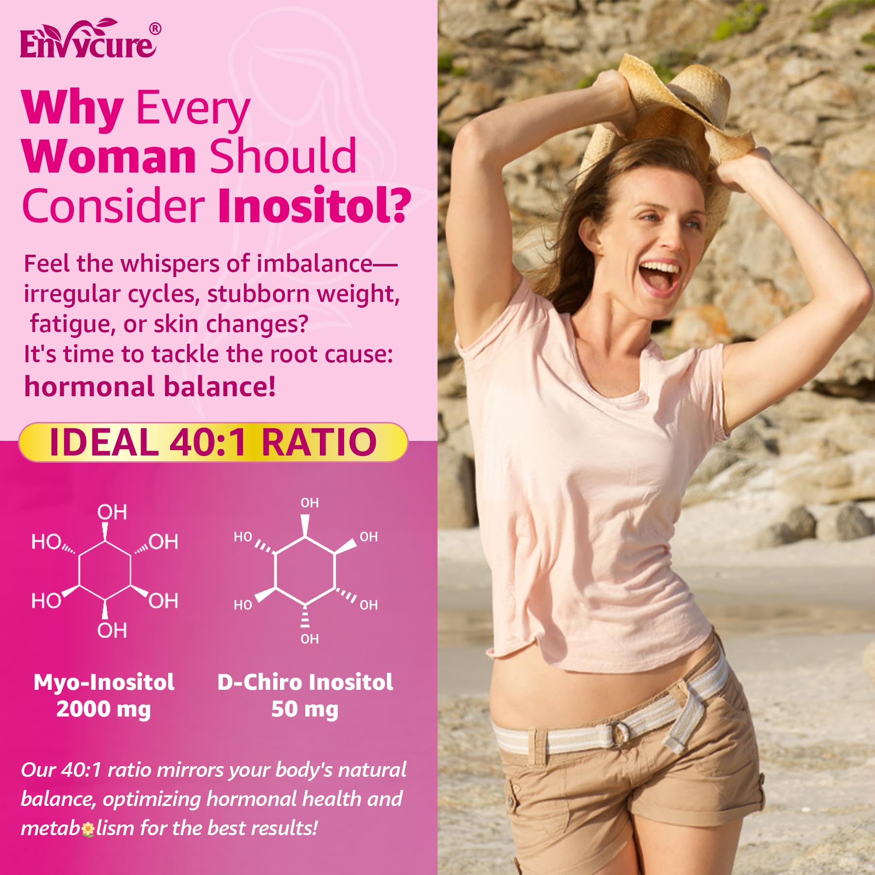 Myo-Inositol & D-Chiro Ideal 40:1, Inositol + Omega-3(3:1) Gummies, Hormone Balance for Women | Sugar Free Inositol Gummies w/Omega 3 DHA:EPA (3:1), Inositol Supplement for Cycle Health, Vegan, 60 Ct EnvyCure Au supplements