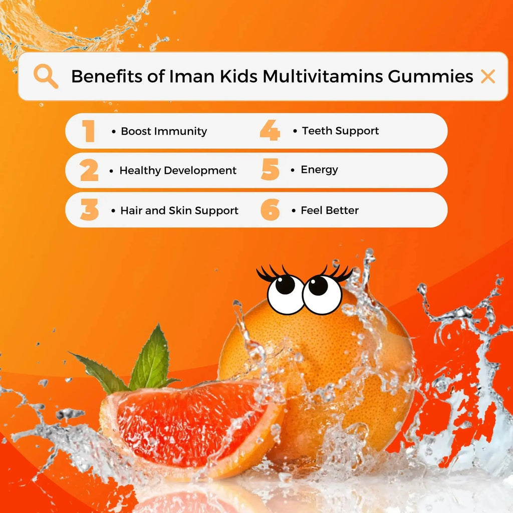 Iman Vitamins Halal Kids Multivitamin Gummies | Vitamin C, D, Zinc, A, E, B6, B12, Biotin, Folate, Inositol | Strengthen Metabolism, Bones & Immunity | Iman Vitamins Au supplements