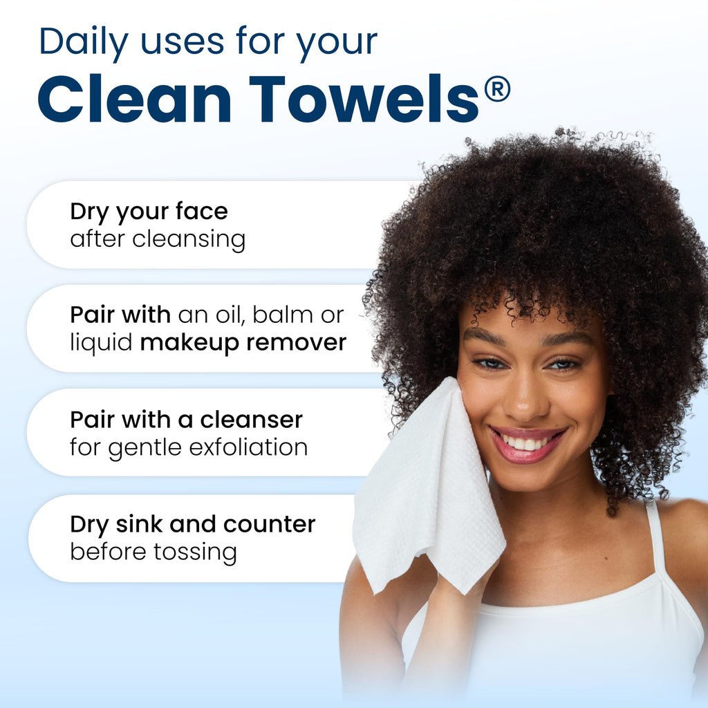 Clean Skin Club Clean Towels XL®, Travel Pack 100% USDA Biobased Disposable Face Towel