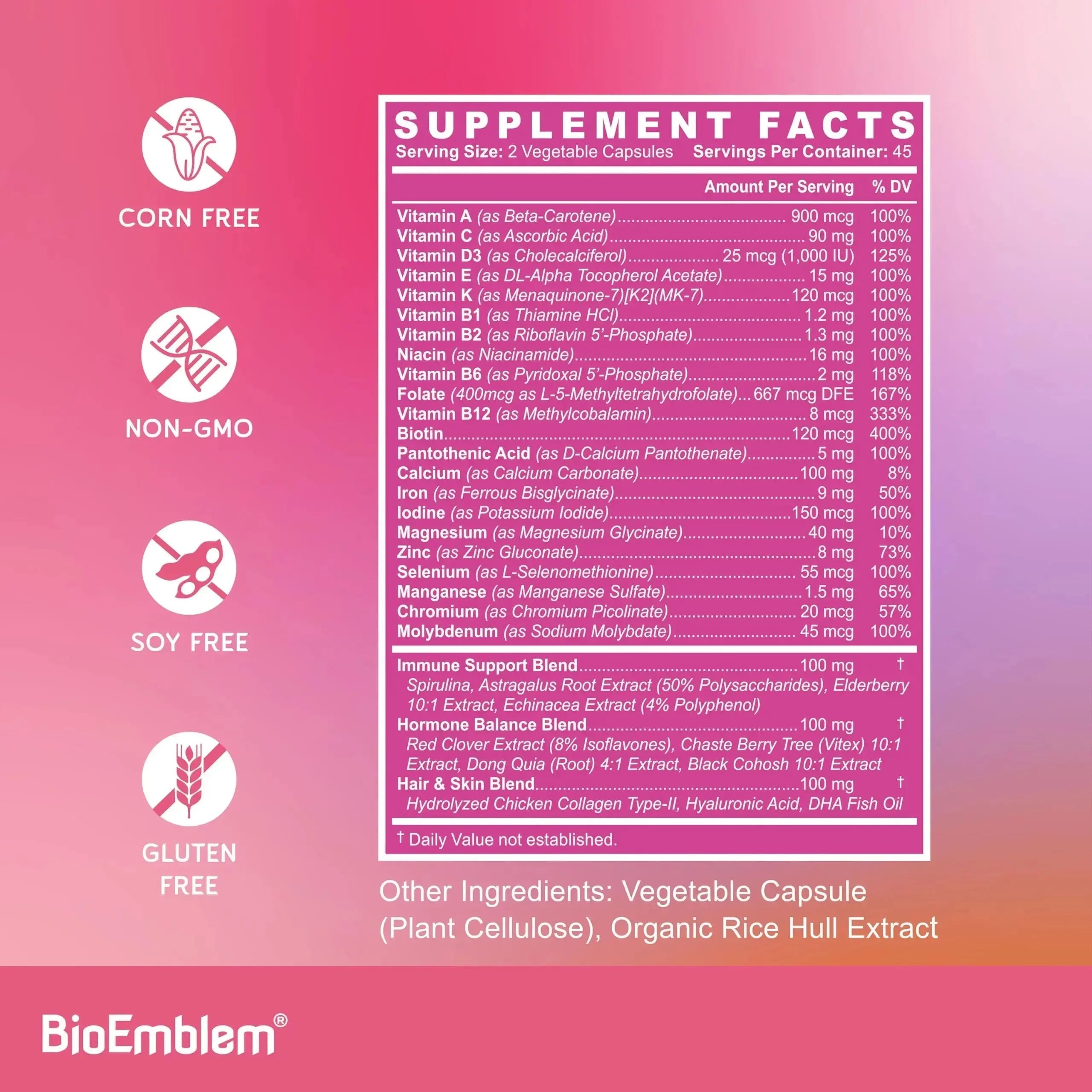 BioEmblem Women's Multivitamin - Complete Daily Multi for Immunity, Energy, Hair, Skin with Vitamin A, B12, B6, D3, Biotin BioEmblem Au supplements