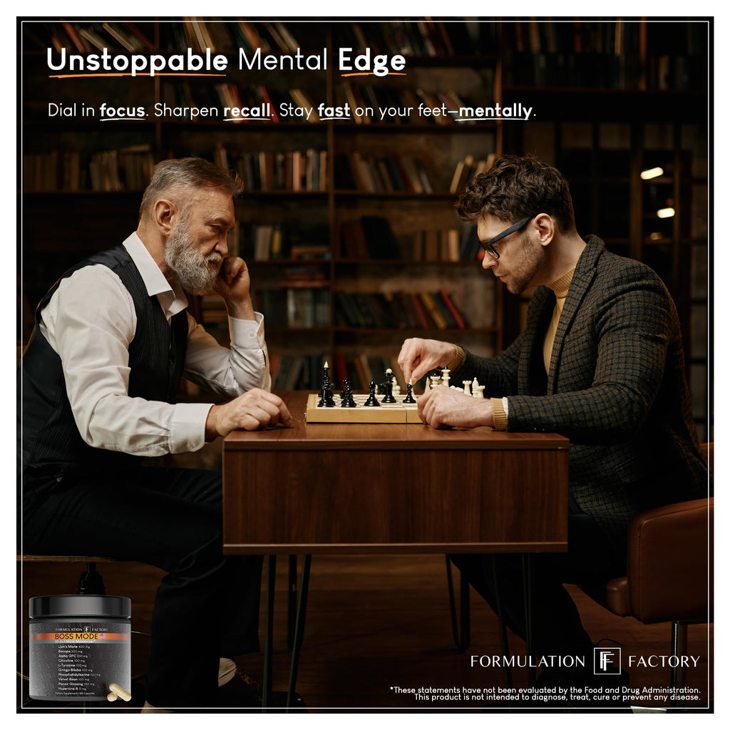 Formulation Factory Nootropic Brain Supplement - Boss Mode Focus & Memory Complex with Lion's Mane, Alpha GPC & Bacopa - Cognitive Support - 120 Capsules, 2 Month Supply Formulation Factory Au supplements
