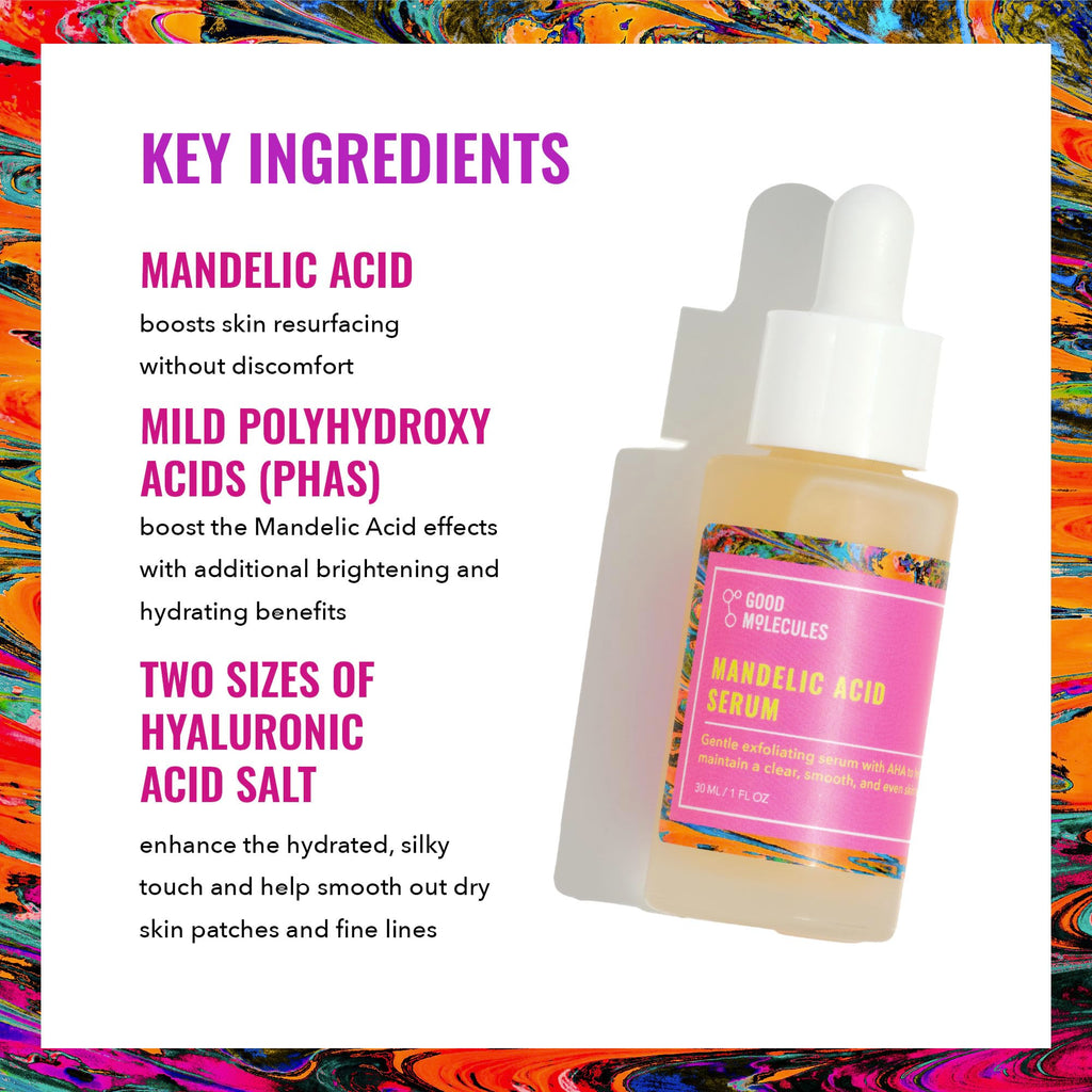 Good Molecules Mandelic Acid Serum - Gentle Face Exfoliator Serum with Ultra Hydrating Hyaluronic Acid