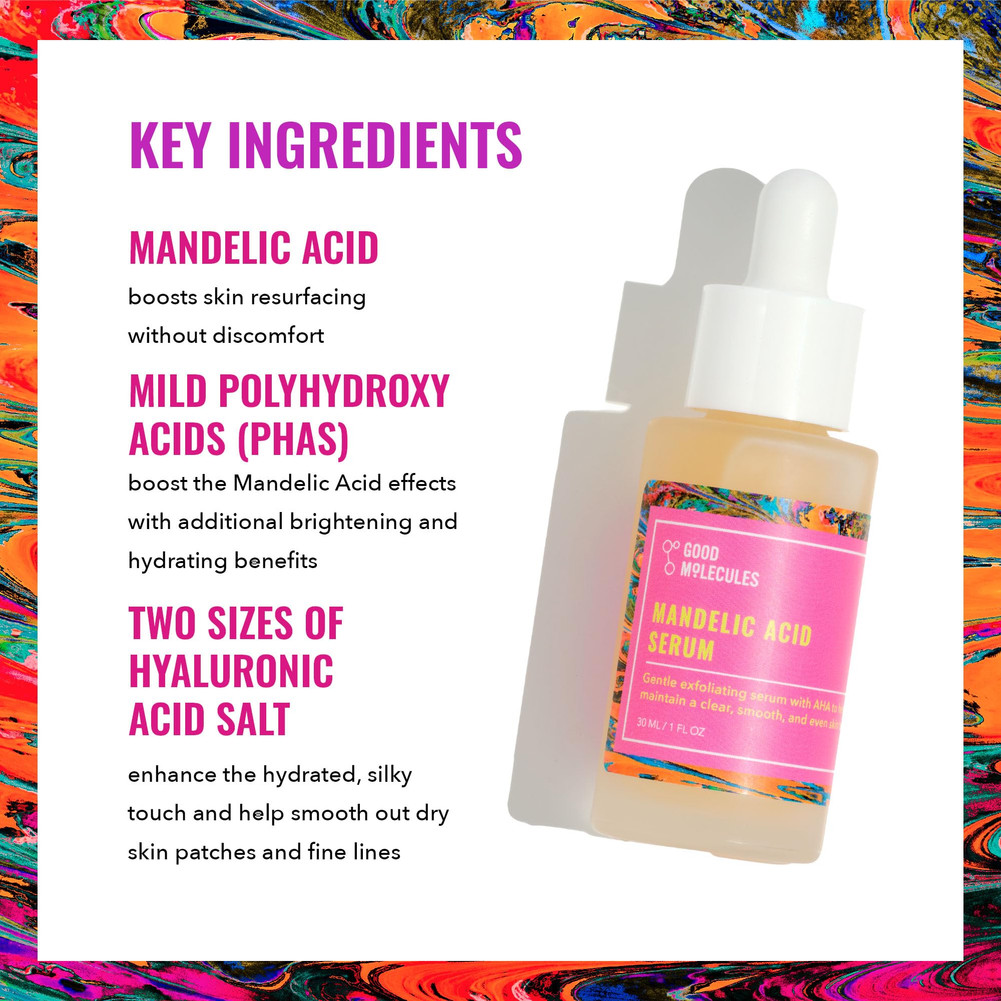 Good Molecules Mandelic Acid Serum - Gentle Face Exfoliator Serum with Ultra Hydrating Hyaluronic Acid