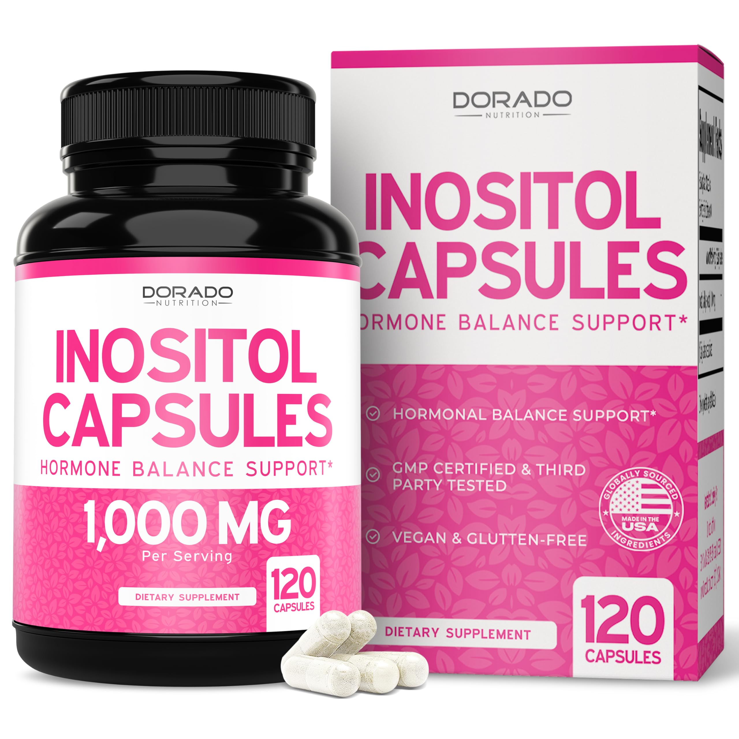 Inositol Capsules (Myo Inositol) (1000mg Per Serving 120 Capsules) Myo Inositol Supplement for Women Hormone Balance Support - Vegan Safe - Third Party Tested - Gluten Free & Made in USA (120 Count) DORADO NUTRITION Au supplements