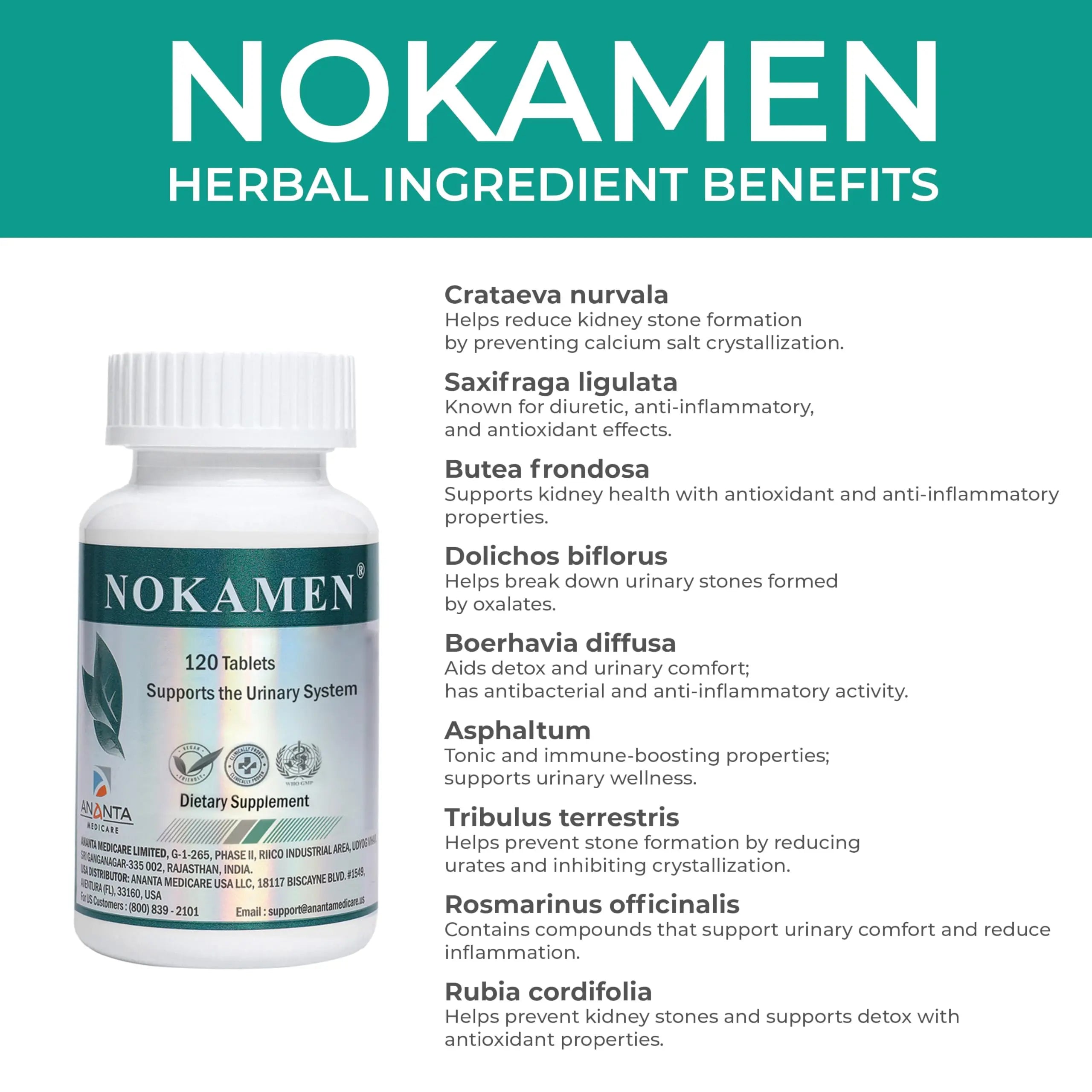 Ananta Medicare USA NOKAMEN – Kidney & Urinary Tract Support Herbal Formula, 120 Tabs Ananta Medicare USA Au supplements