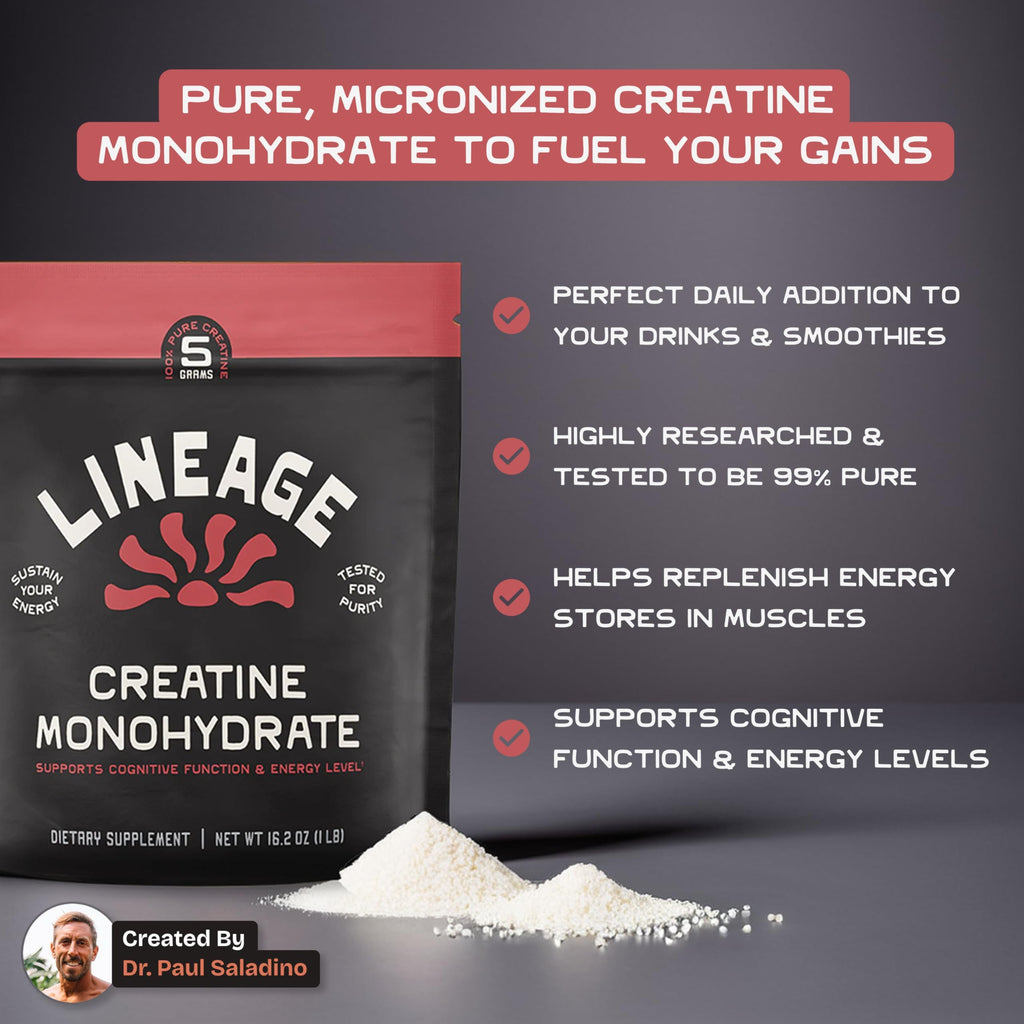 Lineage Provisions Micronized Creatine Monohydrate with Sea Salt - Micronized Creatine Powder for Training & Performance