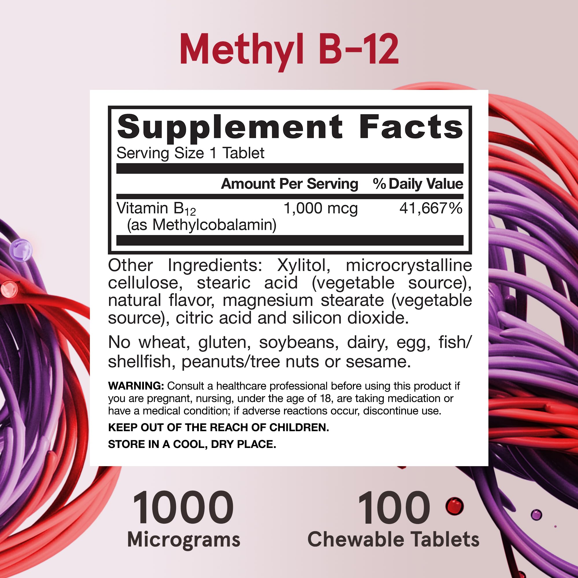 Jarrow Formulas Methyl Vitamin B-12 1000 mcg, 100 Chewable Tablets, Lemon Flavored- Bioactive B12 Vitamin - Supports Cellular Energy Production