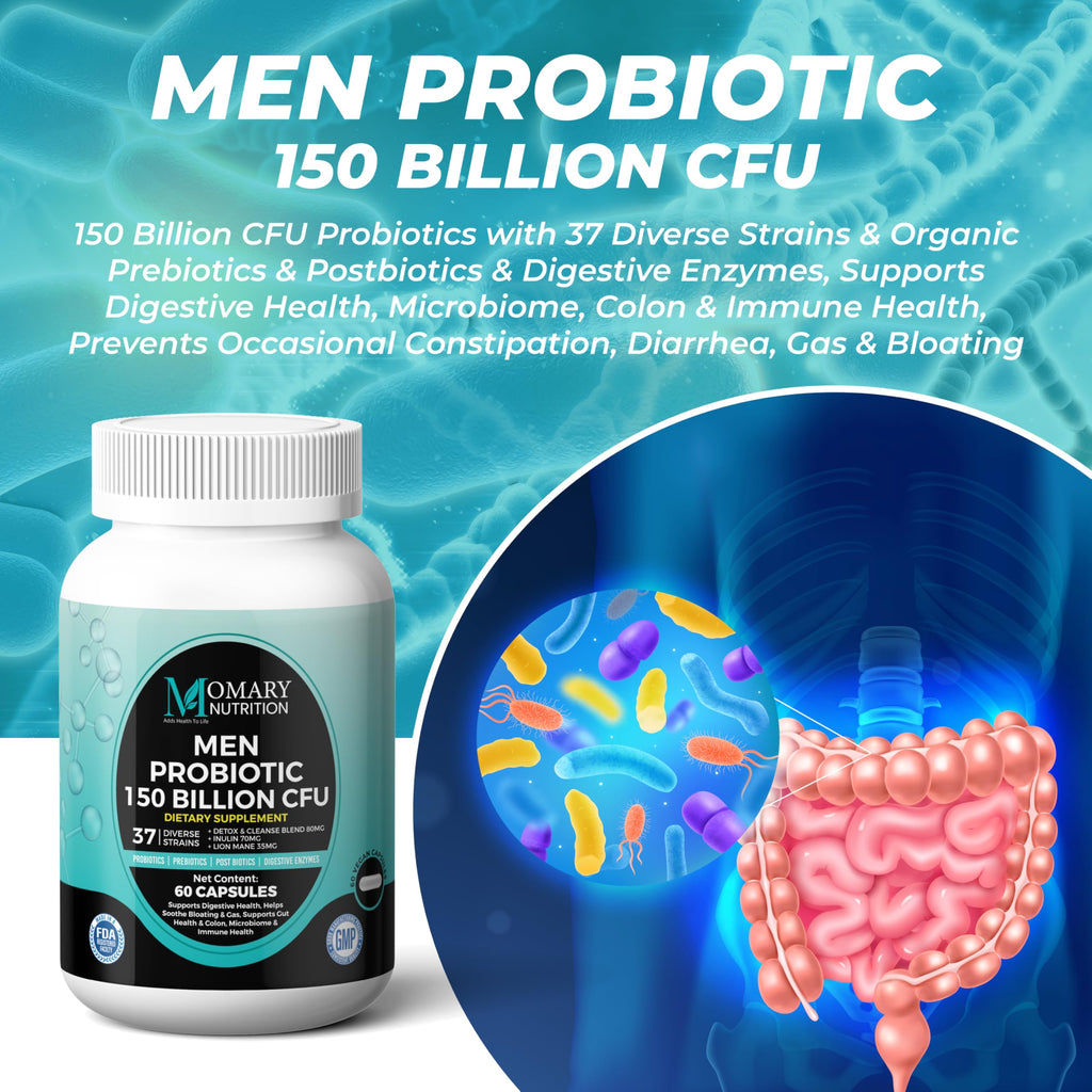 8-in-1 Bio Cultures Complex for Men – 150 Billion CFU Probiotics with 37 Diverse Strains, Organic Prebiotics, Postbiotics & Digestive Enzymes – Supports Digestive Balance & Gut Microbiome MOMARY NUTRITION Au supplements