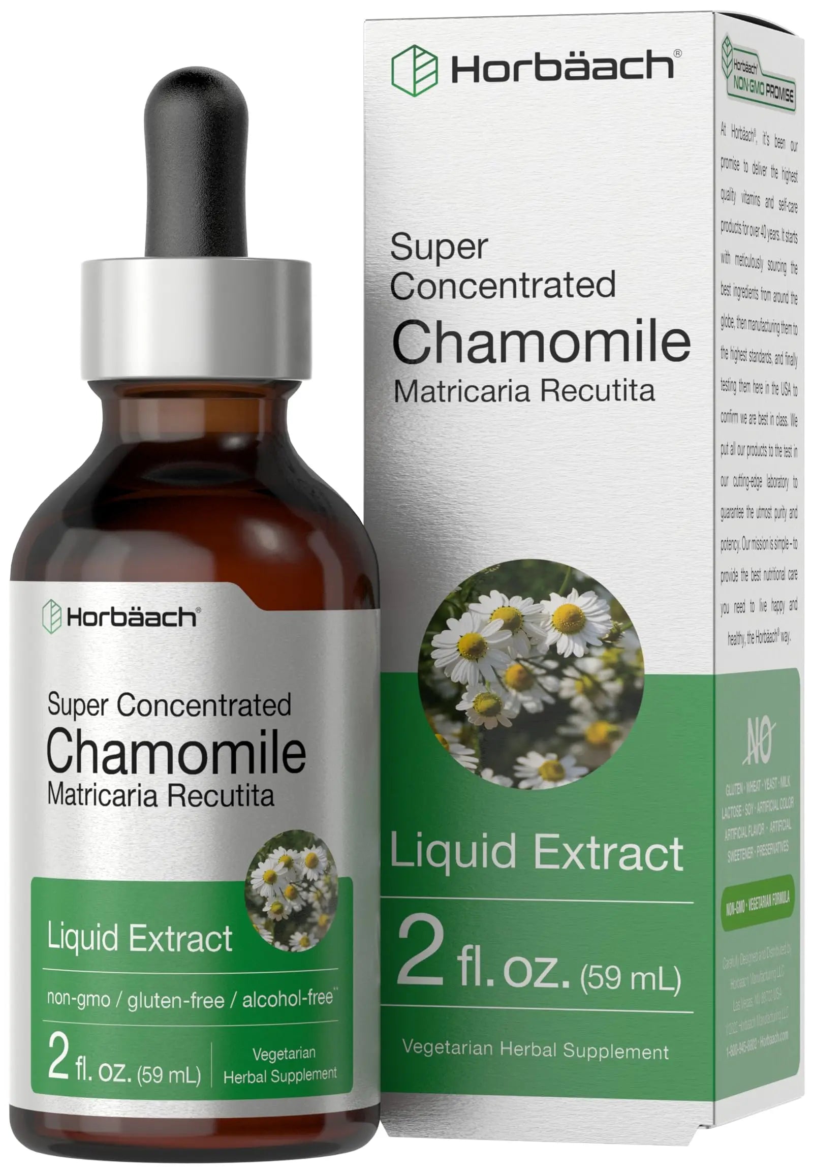 Chamomile Extract Liquid | 2 fl oz | Alcohol Free Supplement | Vegetarian, Non-GMO Horbäach Au supplements