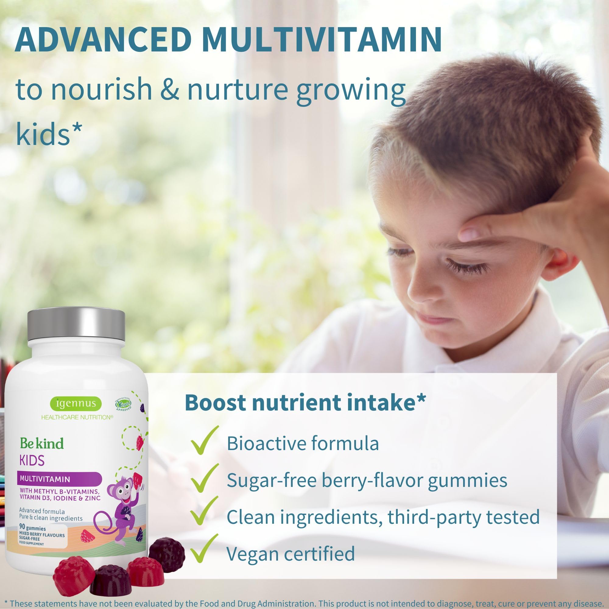 Igennus Methylated Kids Multivitamin Gummies, Clean Label & Third Party Tested, No Artificial Sweeteners or Flavors, Sugar Free, Age 4+, 90 Natural Berry Flavor