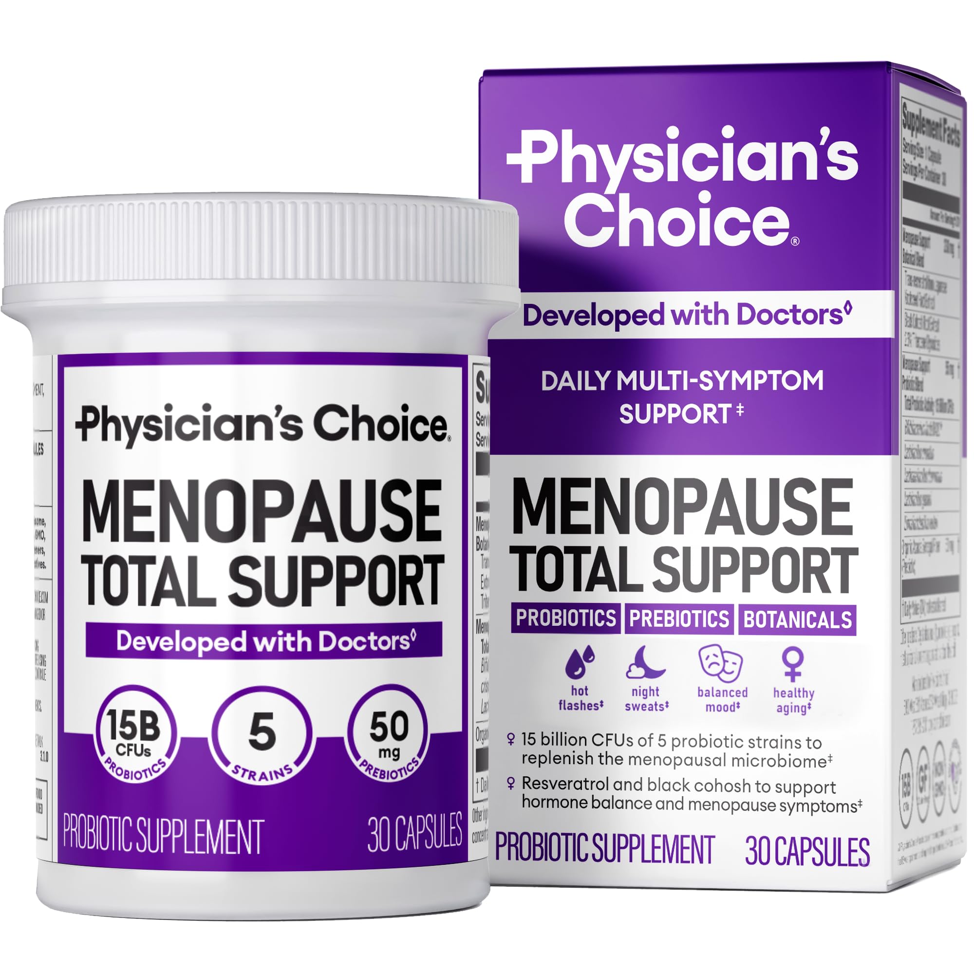 Physician's CHOICE Menopause Probiotic Supplement for Women - Supports Hormone Balance, Hot Flashes, Night Sweats, Weight Management, Bloating & Gut Health - with Black Cohosh, Resveratrol+ - 30ct Physician's CHOICE Au supplements