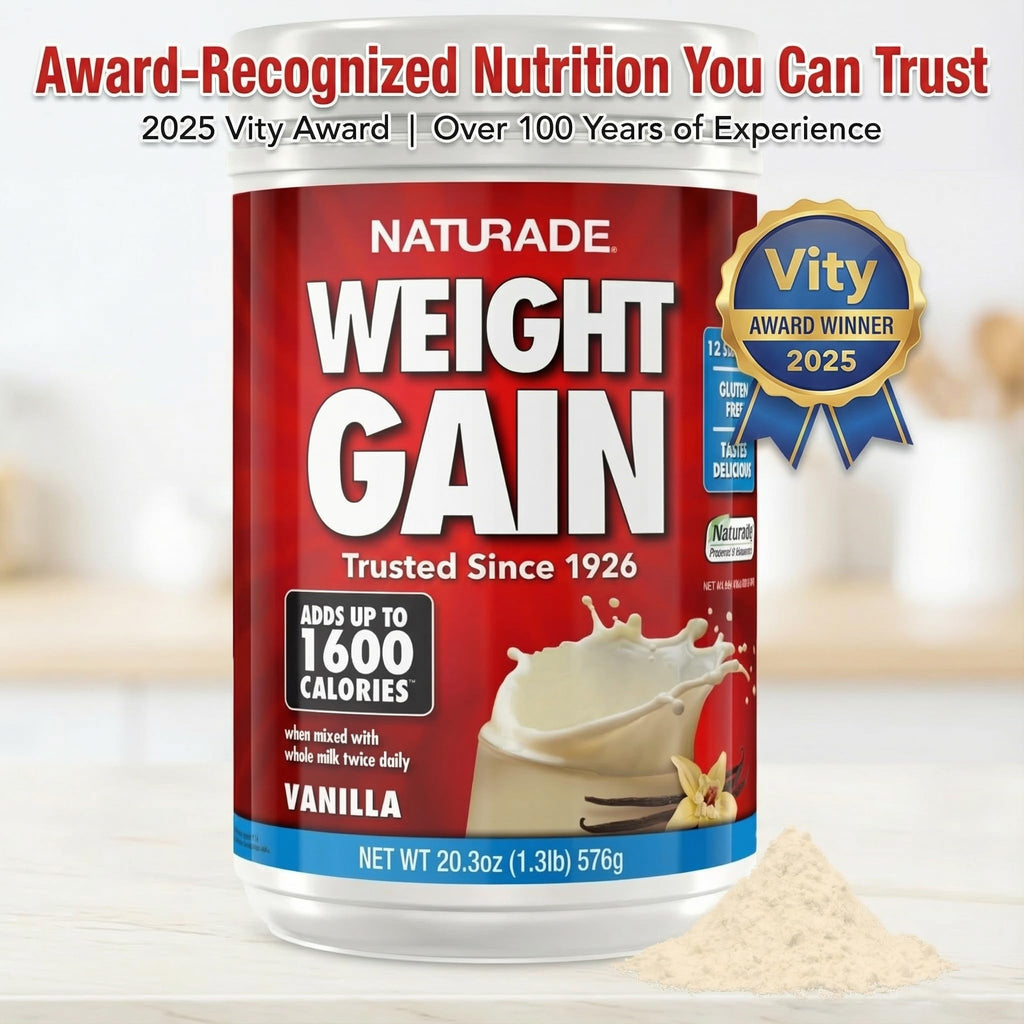 Naturade Weight Gain Nutrition Drink Mix for Healthy Weight Support, Balanced Calories with Protein, Vitamins & Minerals, Vanilla - 20.3 oz