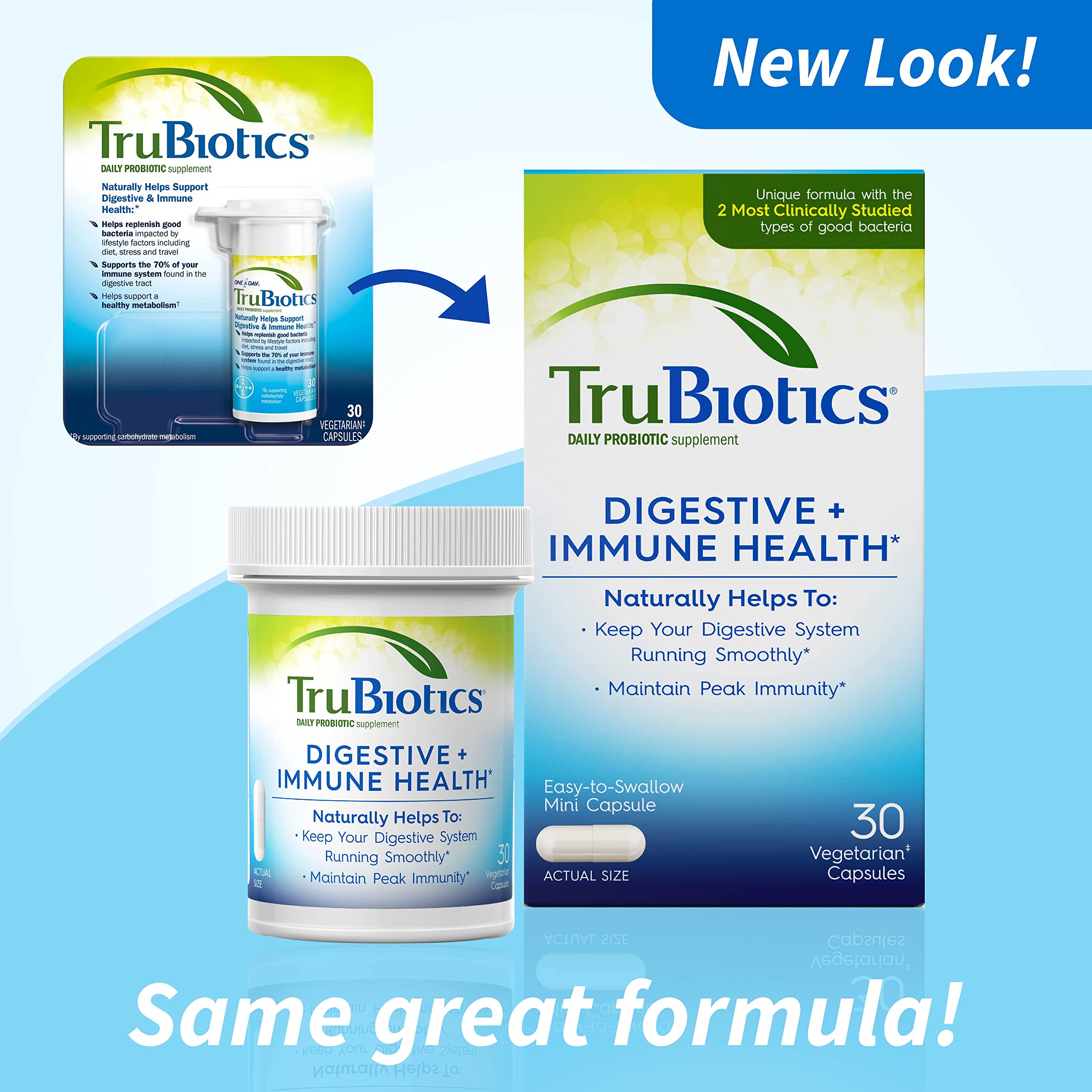 TruBiotics Probiotics for Digestive & Immune Health, Supports Regularity & Helps Relieve Abdominal Discomfort, Gas & Bloating, 2 Clinically Studied Probiotic Strains, Plus Prebiotics, 30 Capsules TruBiotics Au supplements