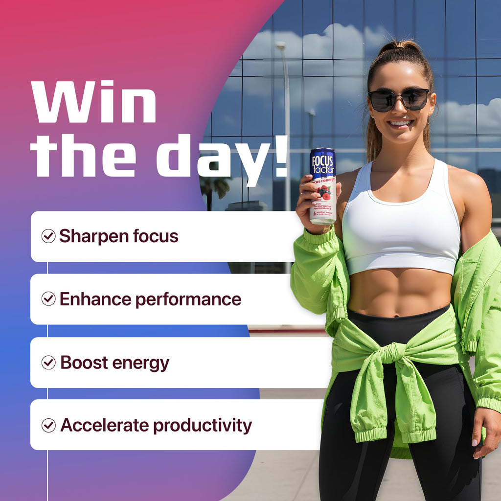 Focus Factor Energy Drink - 12 x 355ml Cans (Berry Flavour) - with Focus + Energy - Lightly Carbonated, Sugar Free, Low Calorie with Vitamin B6 & Vitamin B12 Focus Factor Au supplements