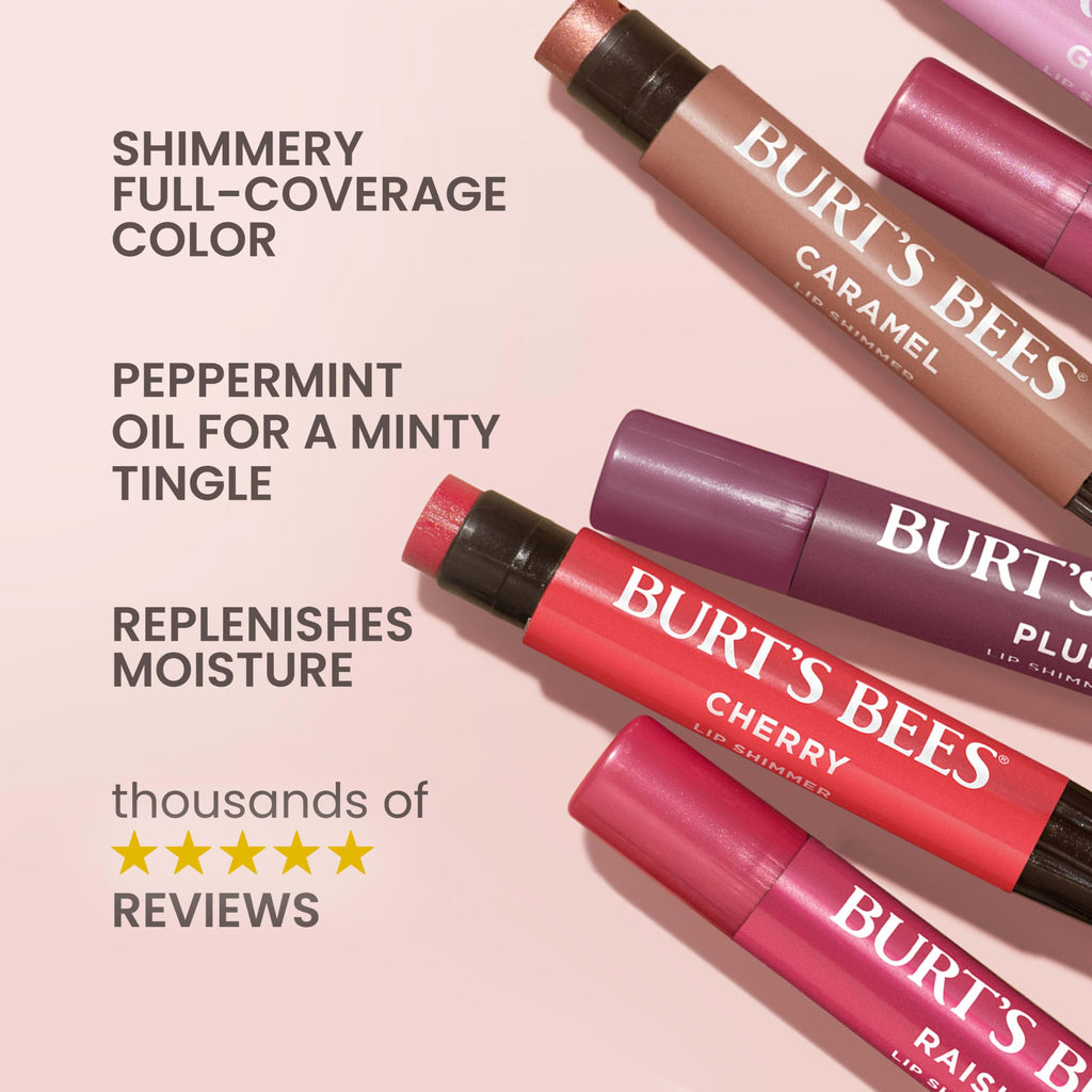 Burt's Bees Easter Basket Stuffers, Lip Shimmer Nude Collection, Tinted Lip Balm, Moisturizing for All Day Hydration with Natural Glowy Finish