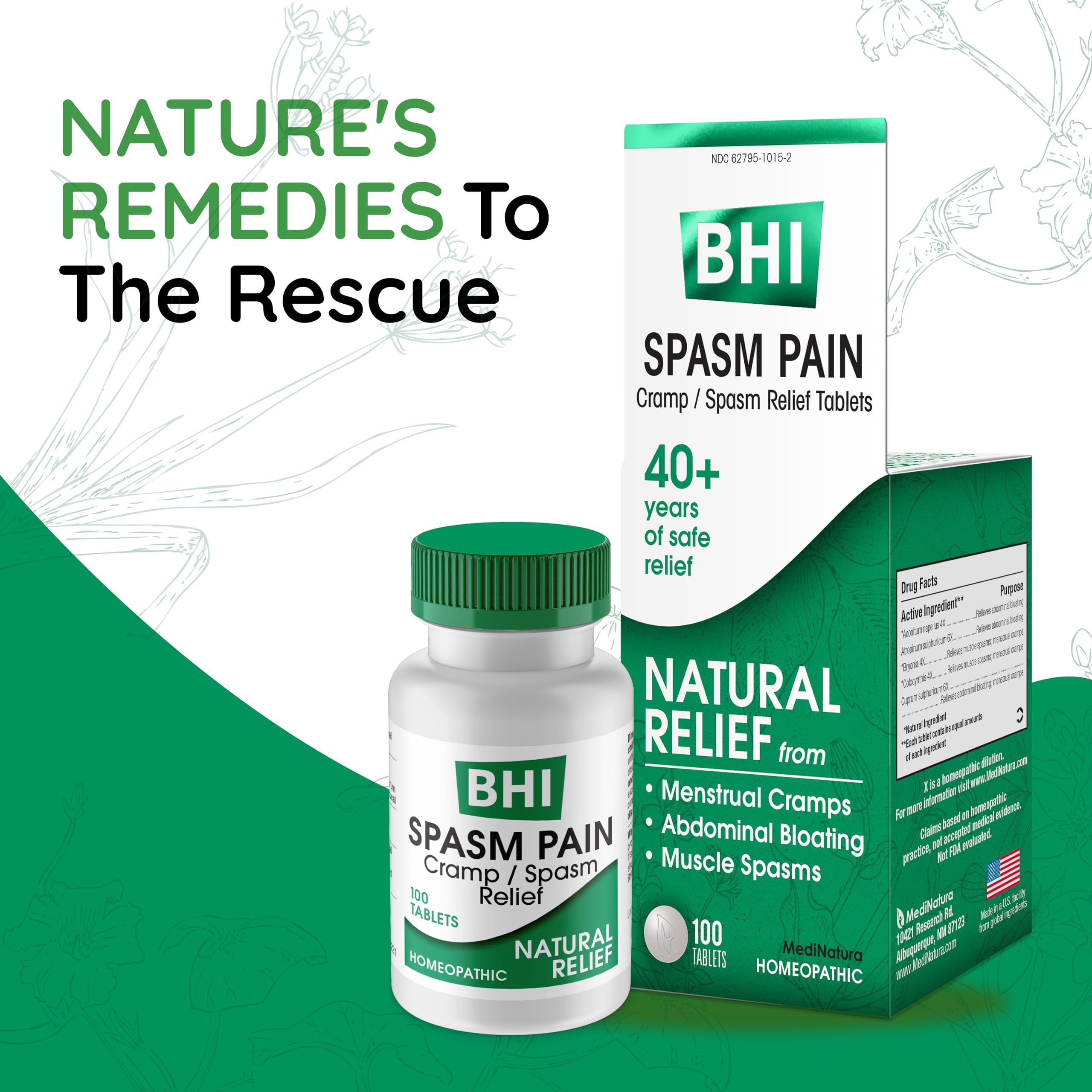 MediNatura BHI Spasm/Cramp Relief - Muscle Spasm Tablets for Full-Body Cramp Support - Menstrual Support - Non-Drowsy - Quick-Dissolve - Non-Addictive - Natural Ingredients - 100 Count MediNatura Au supplements