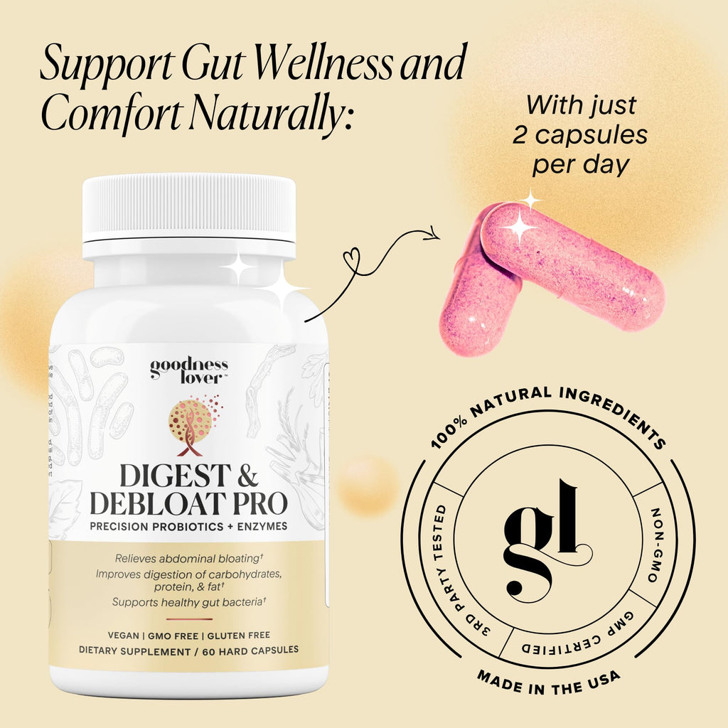 Goodness Lover Digest & Debloat Pro, Natural Digestive Enzymes Probiotics for Bloating Relief and Gas Relief, Probiotic Supplement for Women and Men,