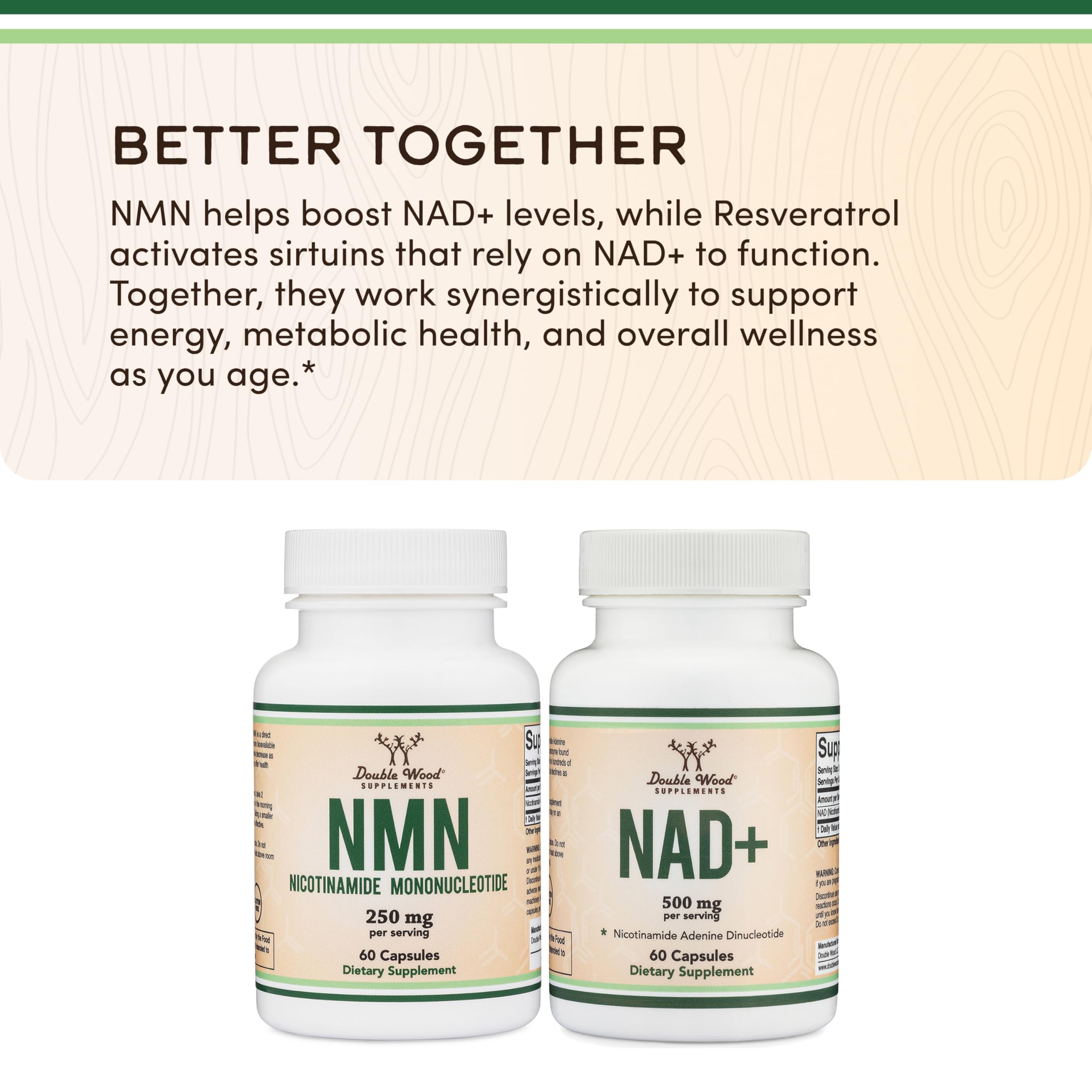Double Wood Supplements NMN (Nicotinamide Mononucleotide) 250mg, 60 Capsules - 30 Servings, Gluten Free Double Wood Supplements Au supplements