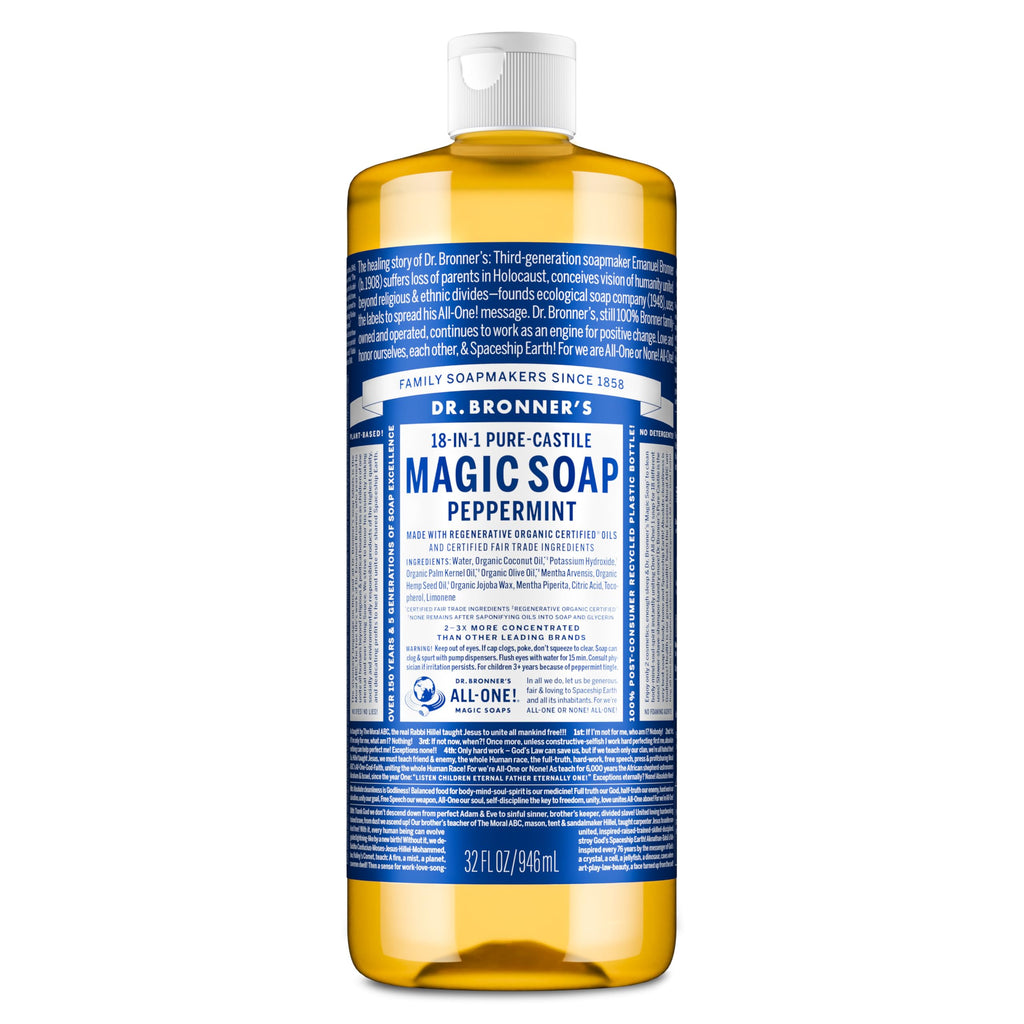 Dr. Bronner's Pure-Castile Magic Liquid Soap - Made with Regenerative Organic Certified Oils- 18-in-1 Uses for Face