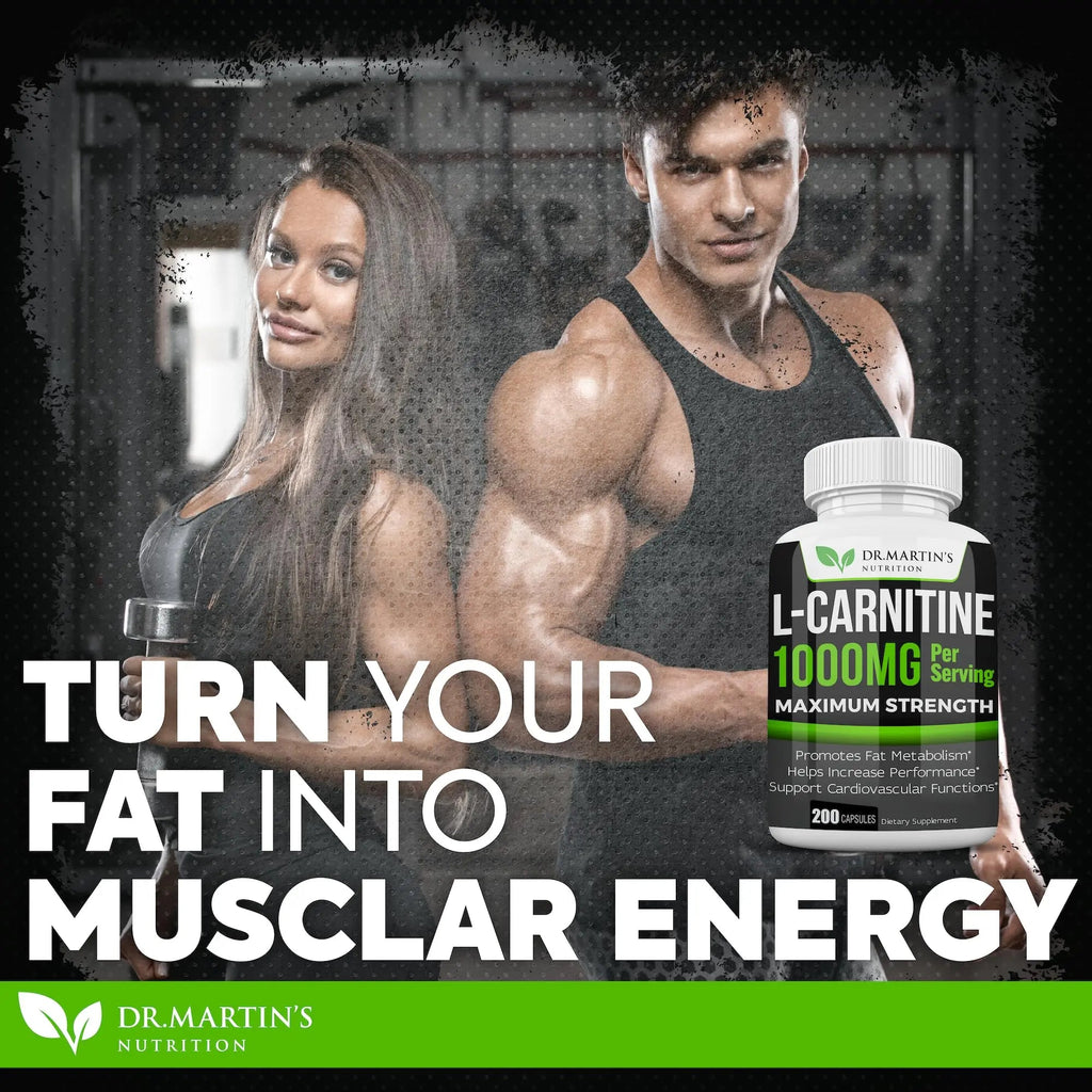 DR. MARTIN'S NUTRITION Extra Strength L-Carnitine - 200 Capsules - 1000mg Per Serving - Boost Your Metabolism and Increase Performance DR. MARTIN'S NUTRITION Au supplements