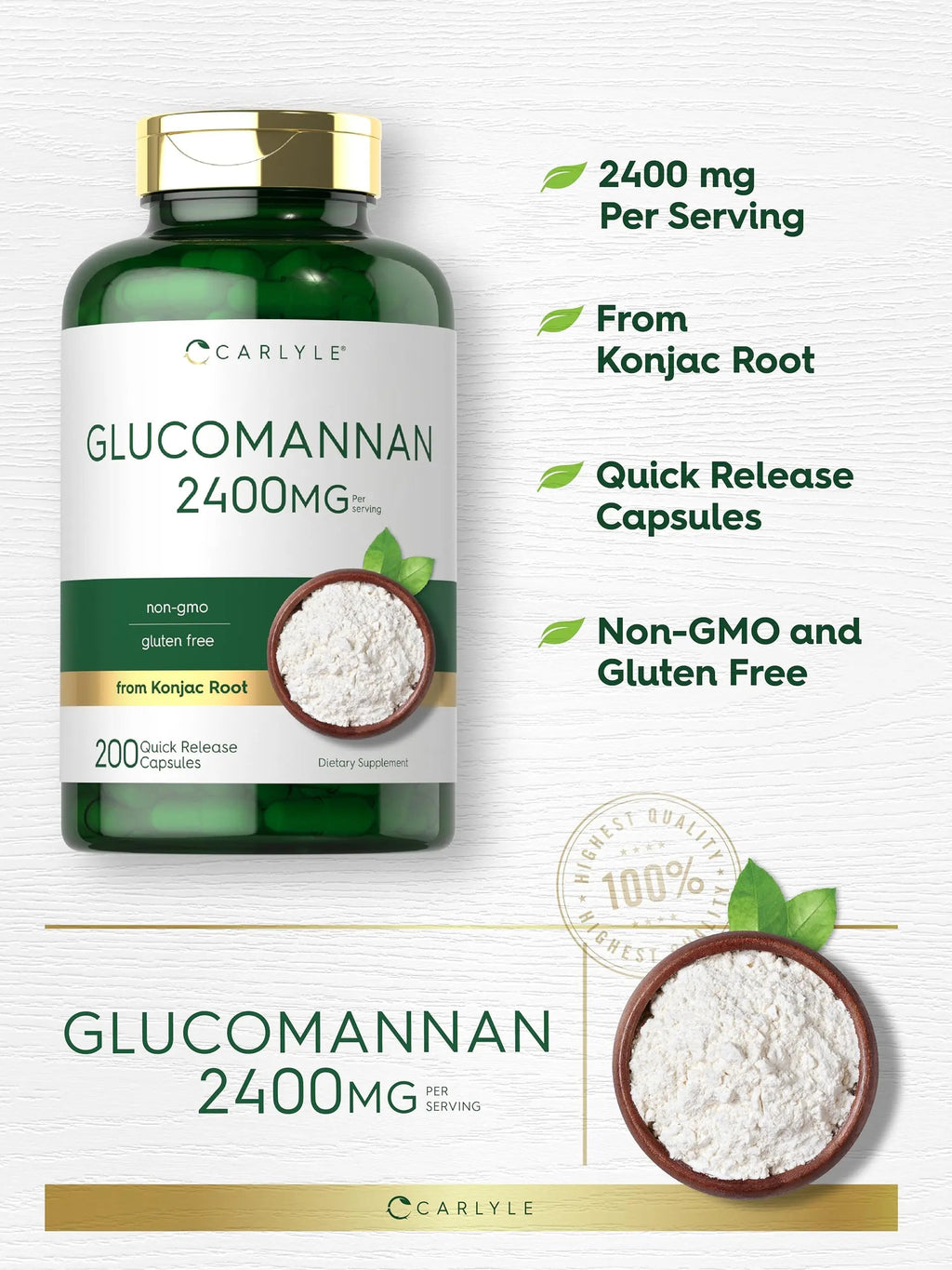 Carlyle Glucomannan Capsules | 200 Count | Soluble Fiber Pills | Non-GMO Carlyle Au supplements