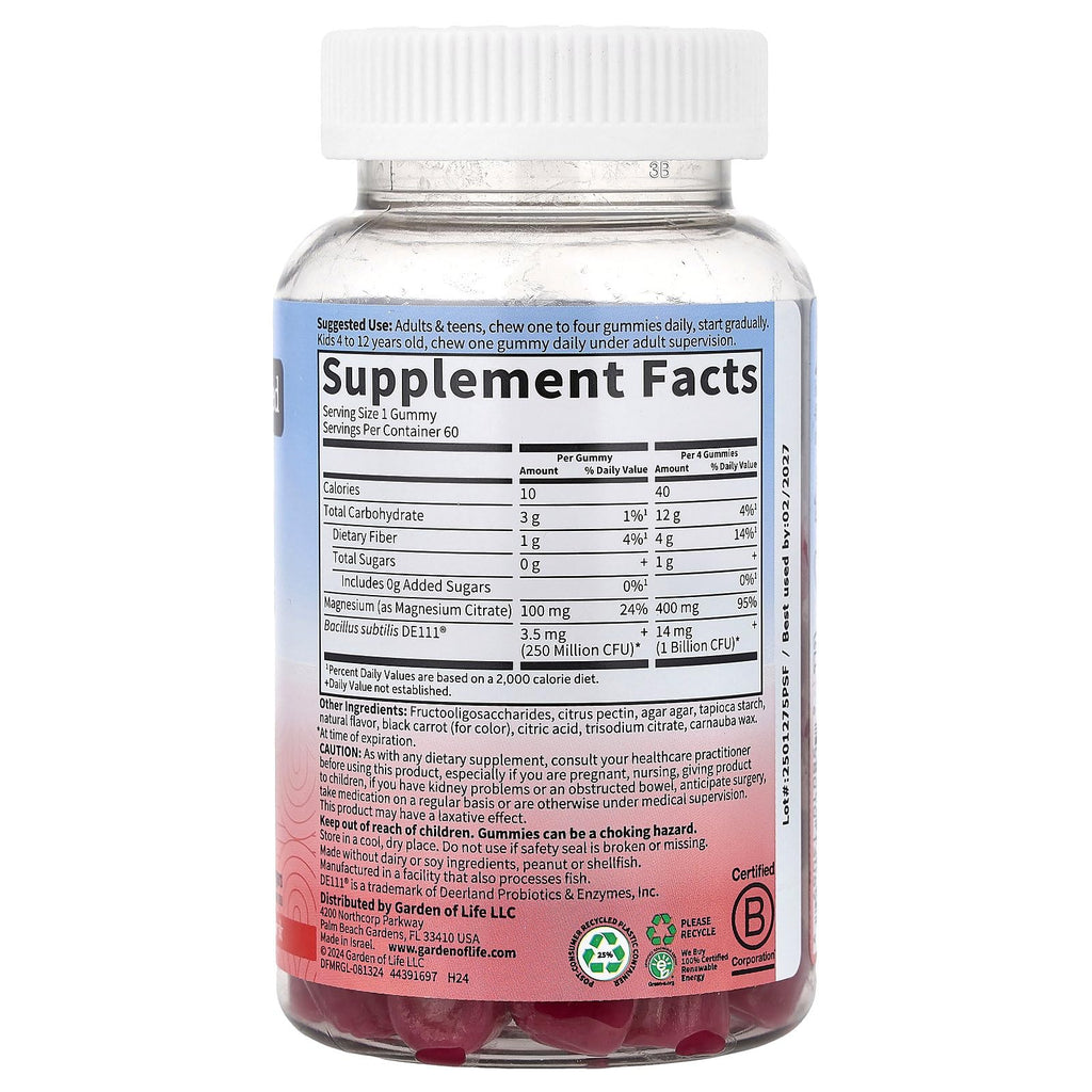 Garden of Life Magnesium Citrate Supplement Gummies with Prebiotics & Probiotics for Stress, Sleep & Recovery - Vegan, Gluten Free, Kosher, Non-GMO
