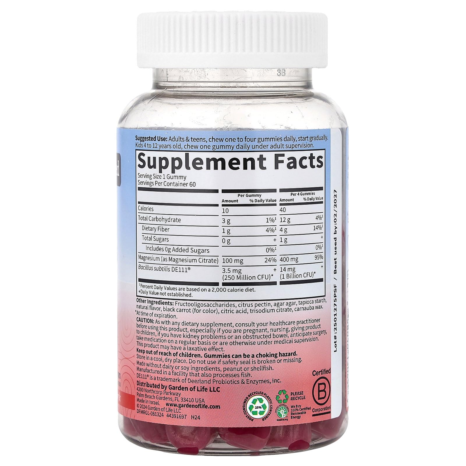 Garden of Life Magnesium Citrate Supplement Gummies with Prebiotics & Probiotics for Stress, Sleep & Recovery - Vegan, Gluten Free, Kosher, Non-GMO