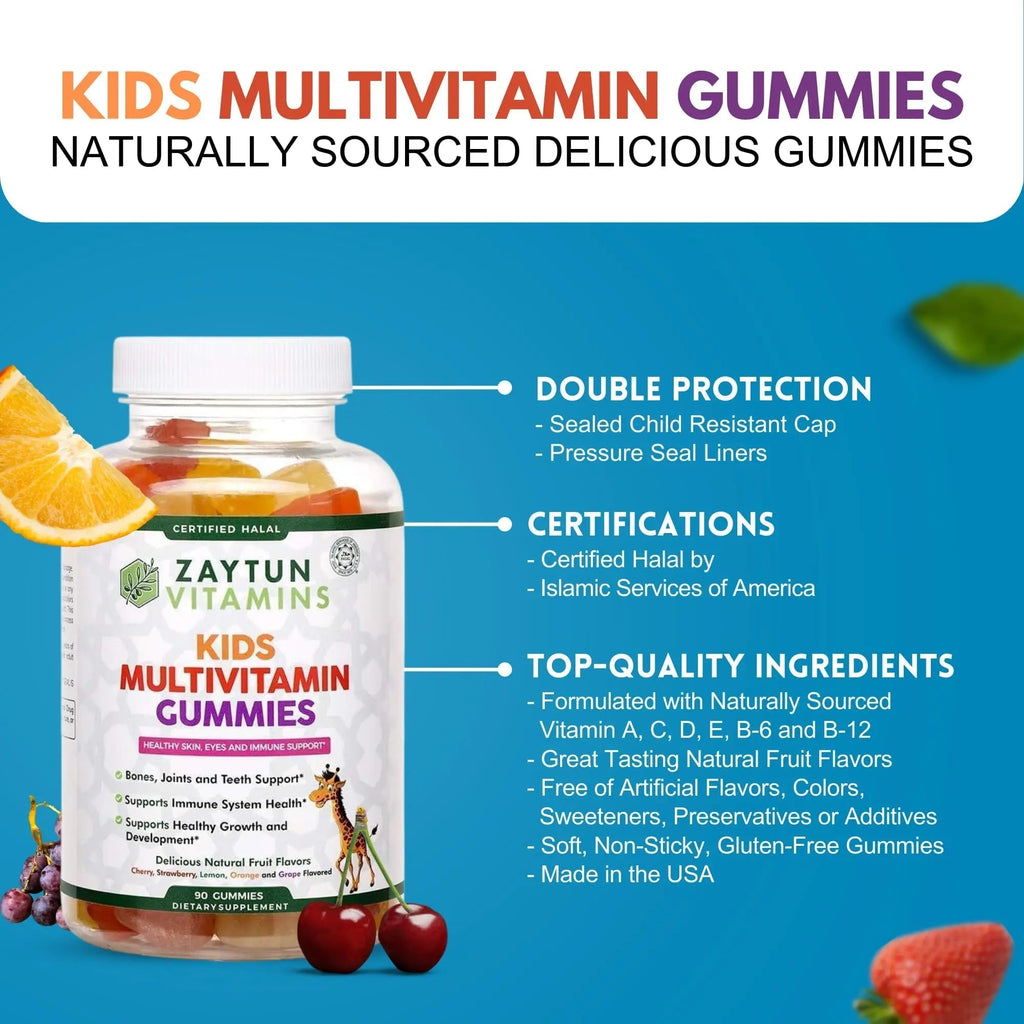Zaytun Halal Vitamins for Kids Multivitamin Gummies, Naturally Sourced Vitamin A, C, D, E, B6, B12, Biotin - Vegetarian, No Gelatin Zaytun Vitamins Au supplements